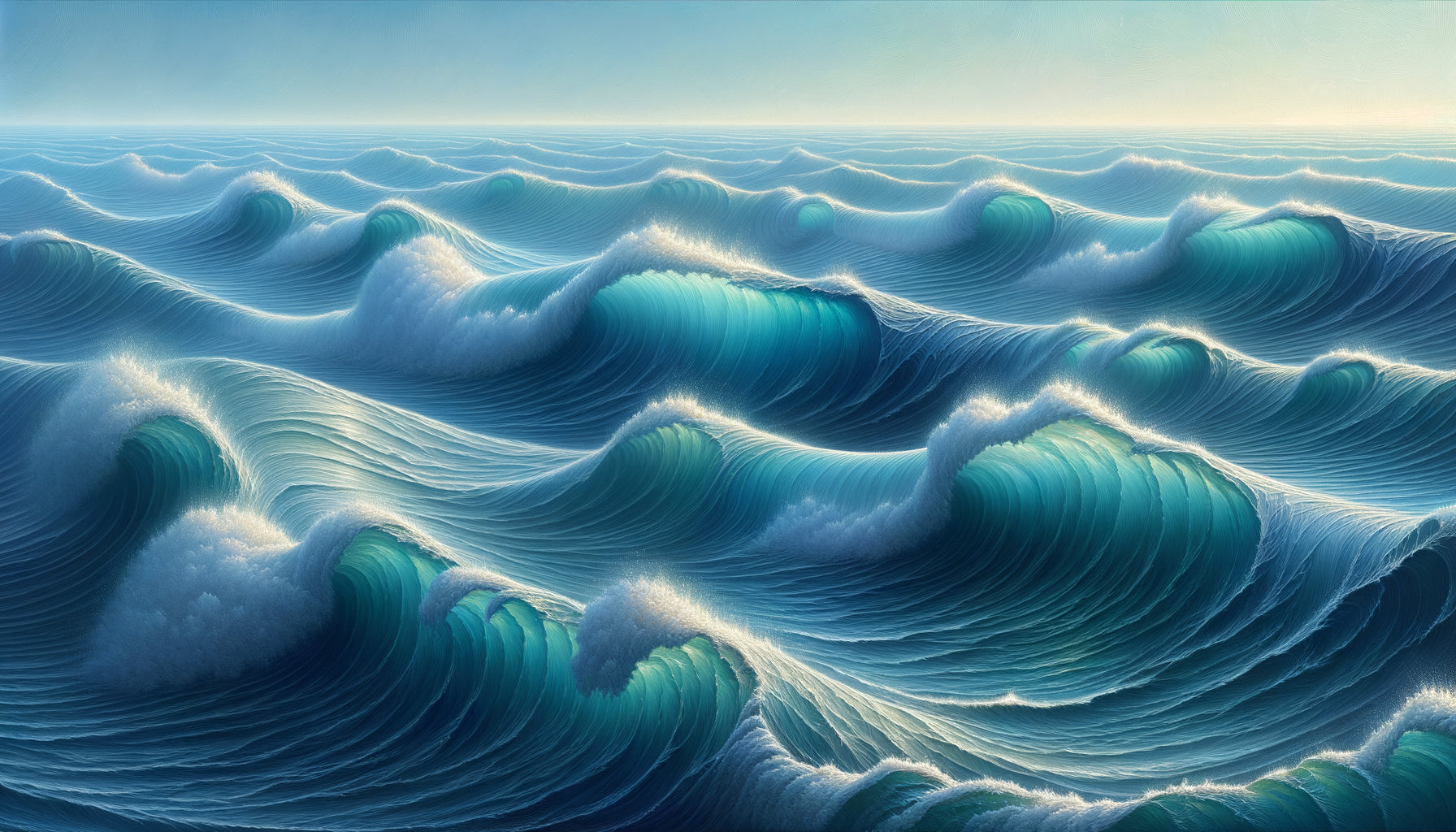 Peinture de vagues océaniques rythmiques créant un motif respiratoire visuel apaisant et méditatif