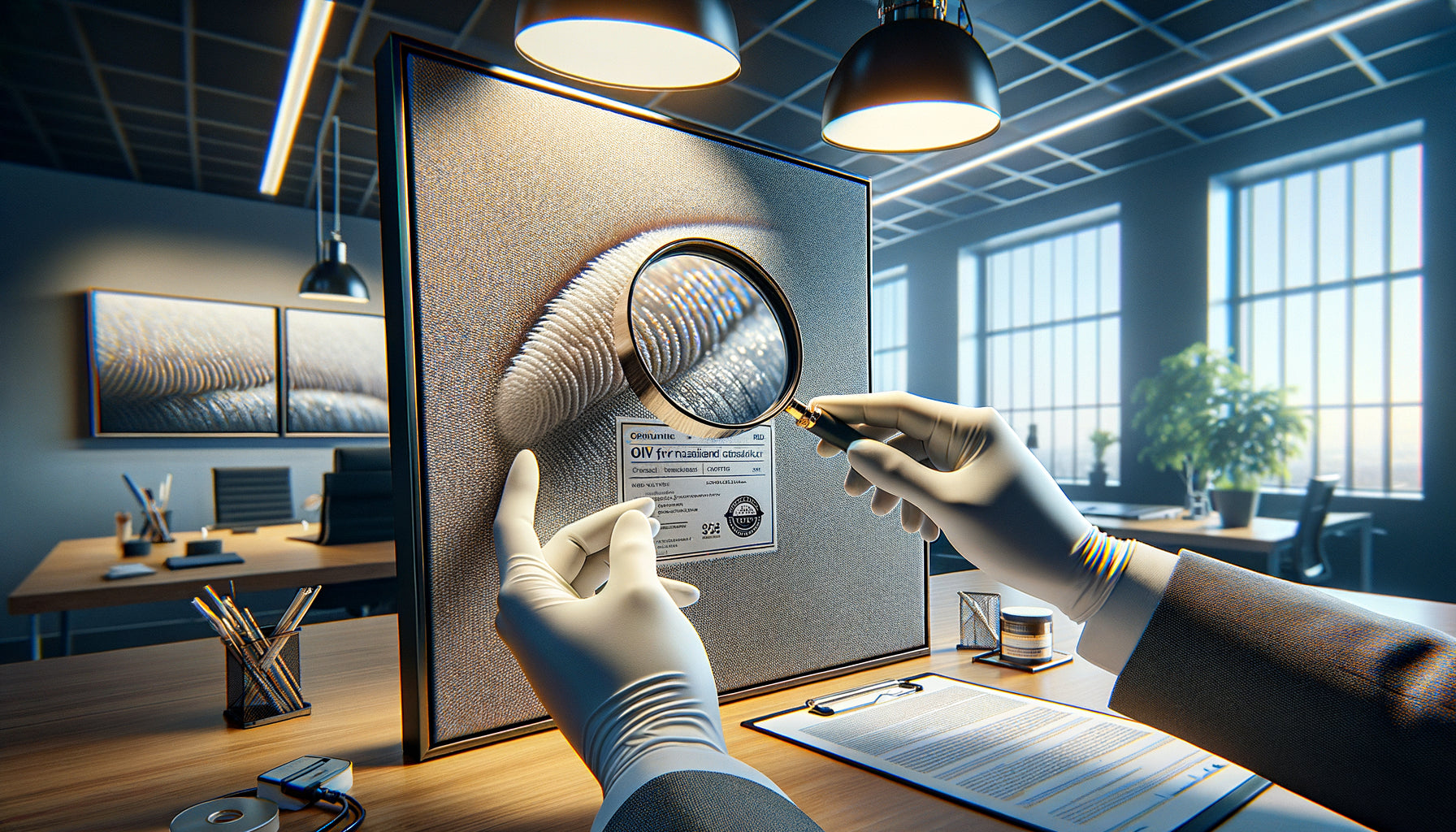 Inspection professionnelle de la qualité d'un art mural avec loupe et certification visible