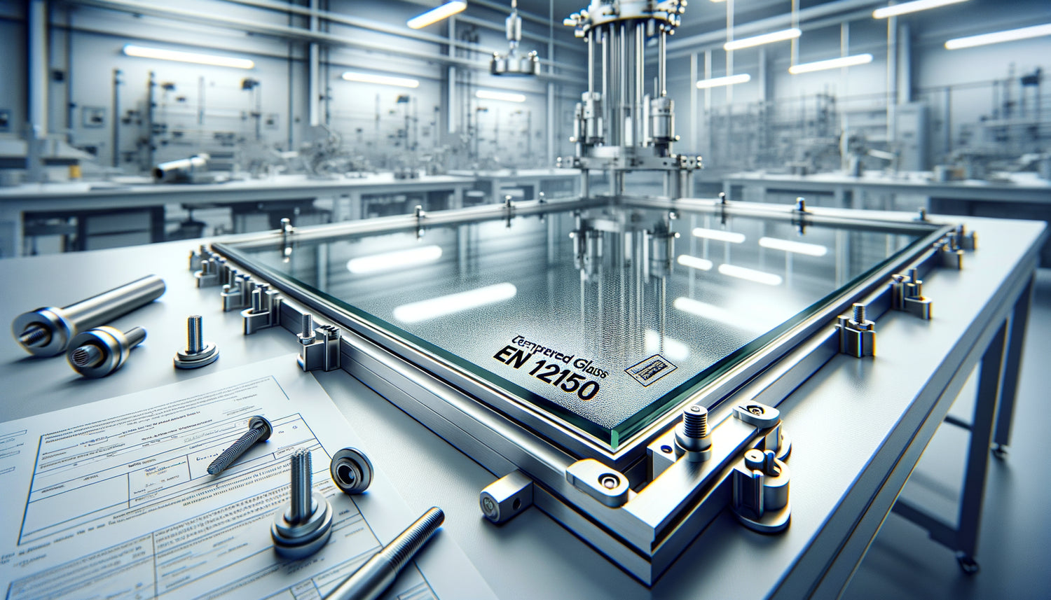 Panneau de verre trempé avec marquage de certification EN 12150 et système de fixation sécurisé homologué