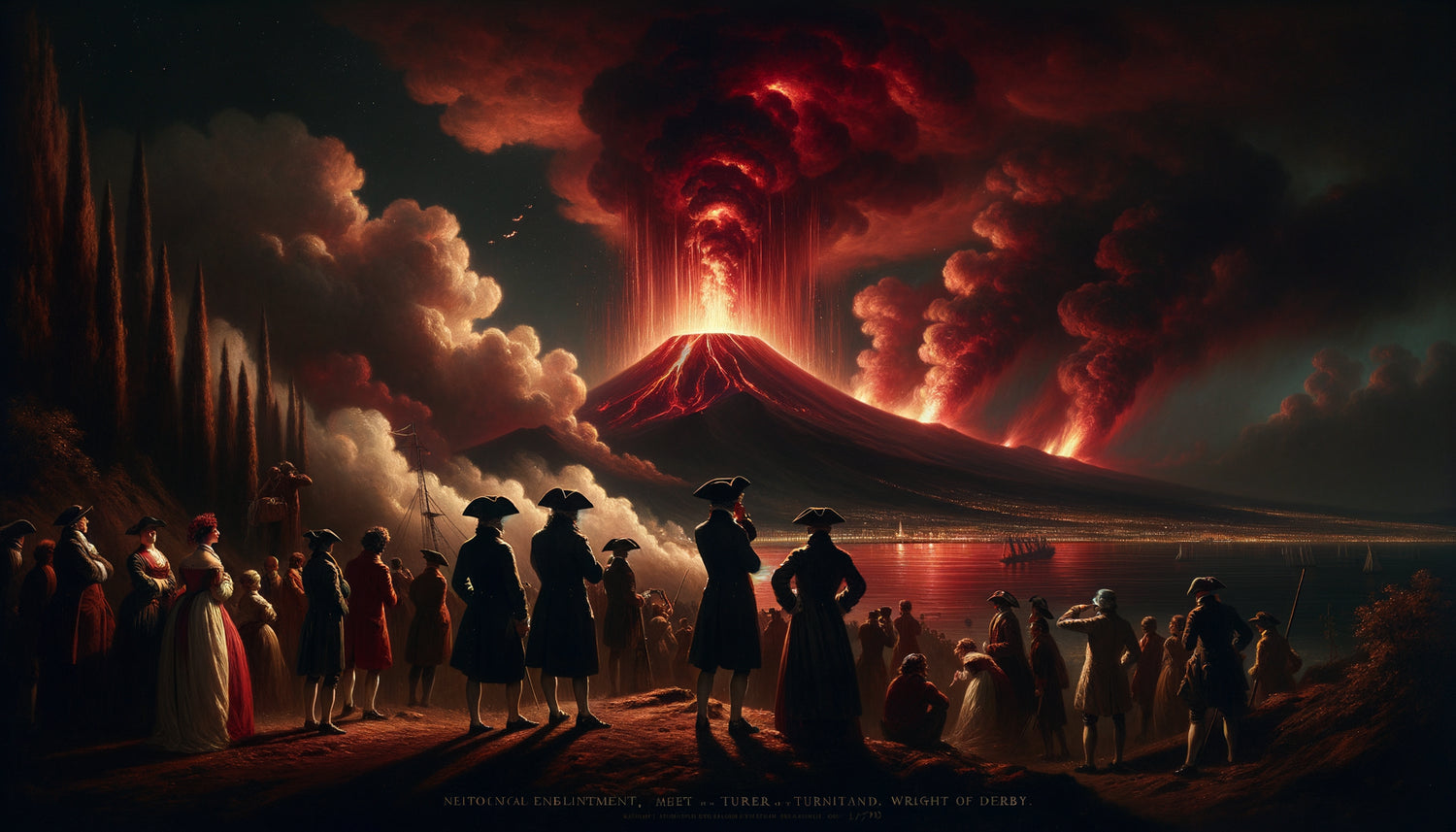 Éruption du Vésuve observée par des voyageurs du 18ème siècle, peinture romantique sublime, convergence art et science