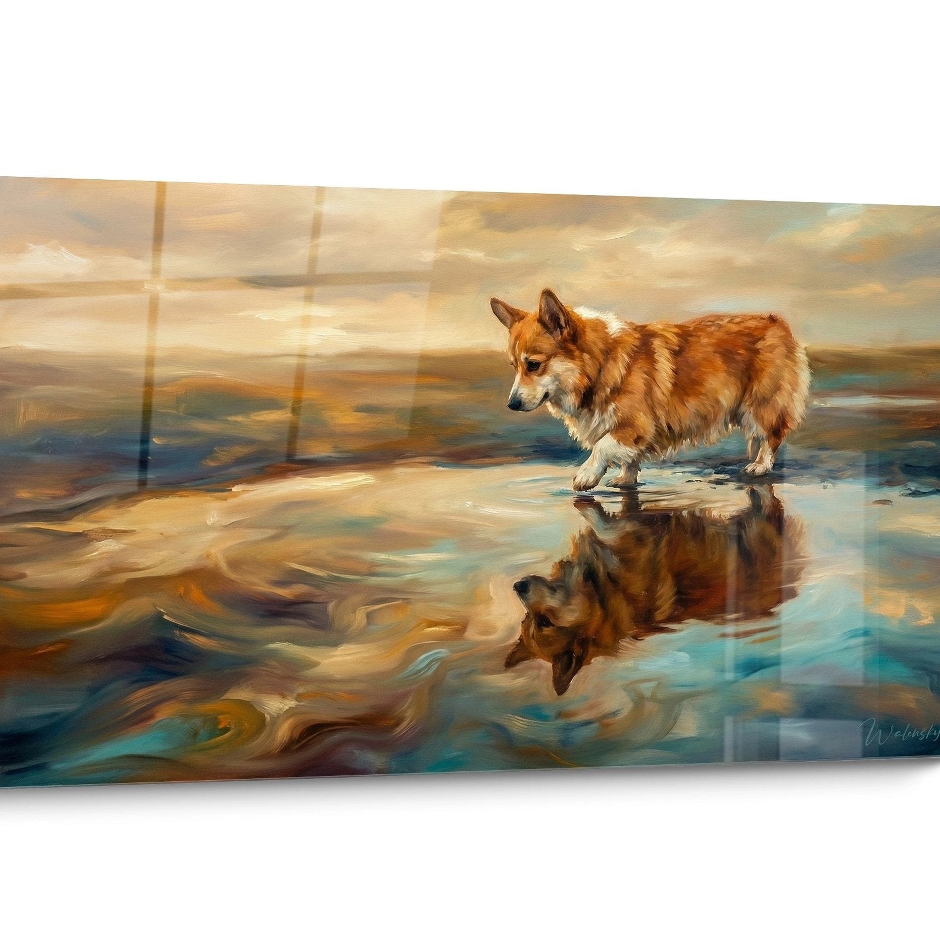 Tableau chien Corgi Pembroke Plage