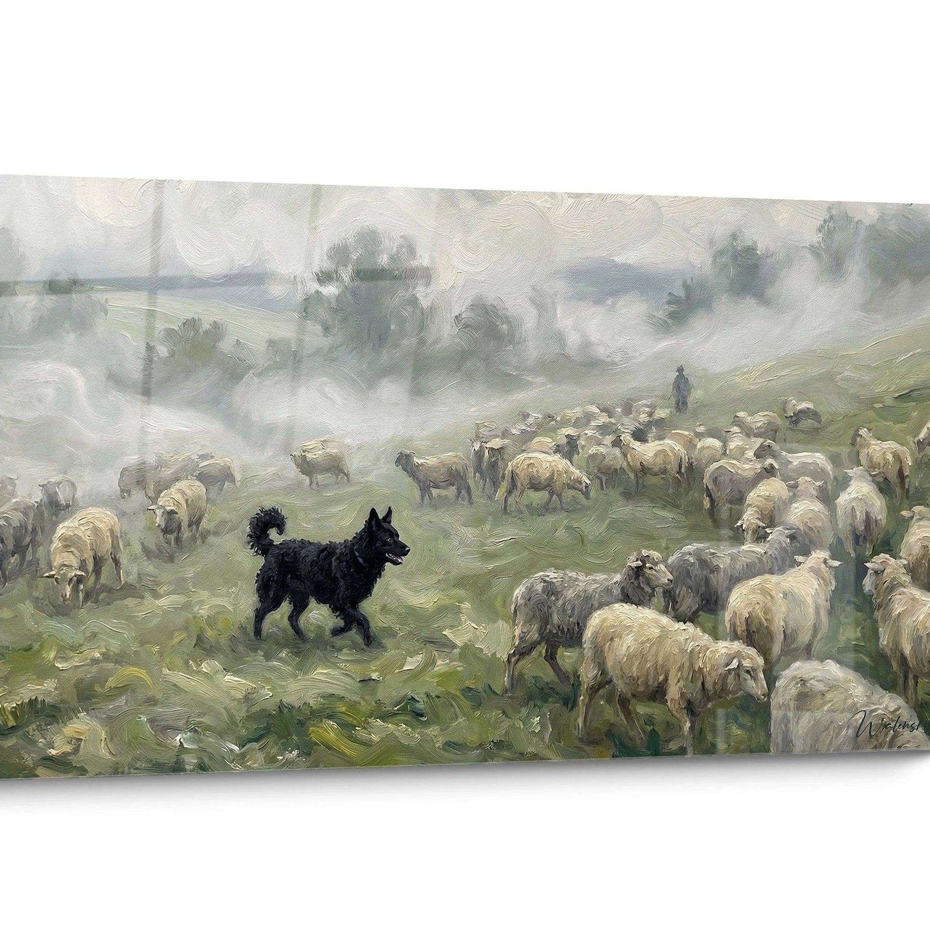 Tableau chien Mudi Noir et Blanc