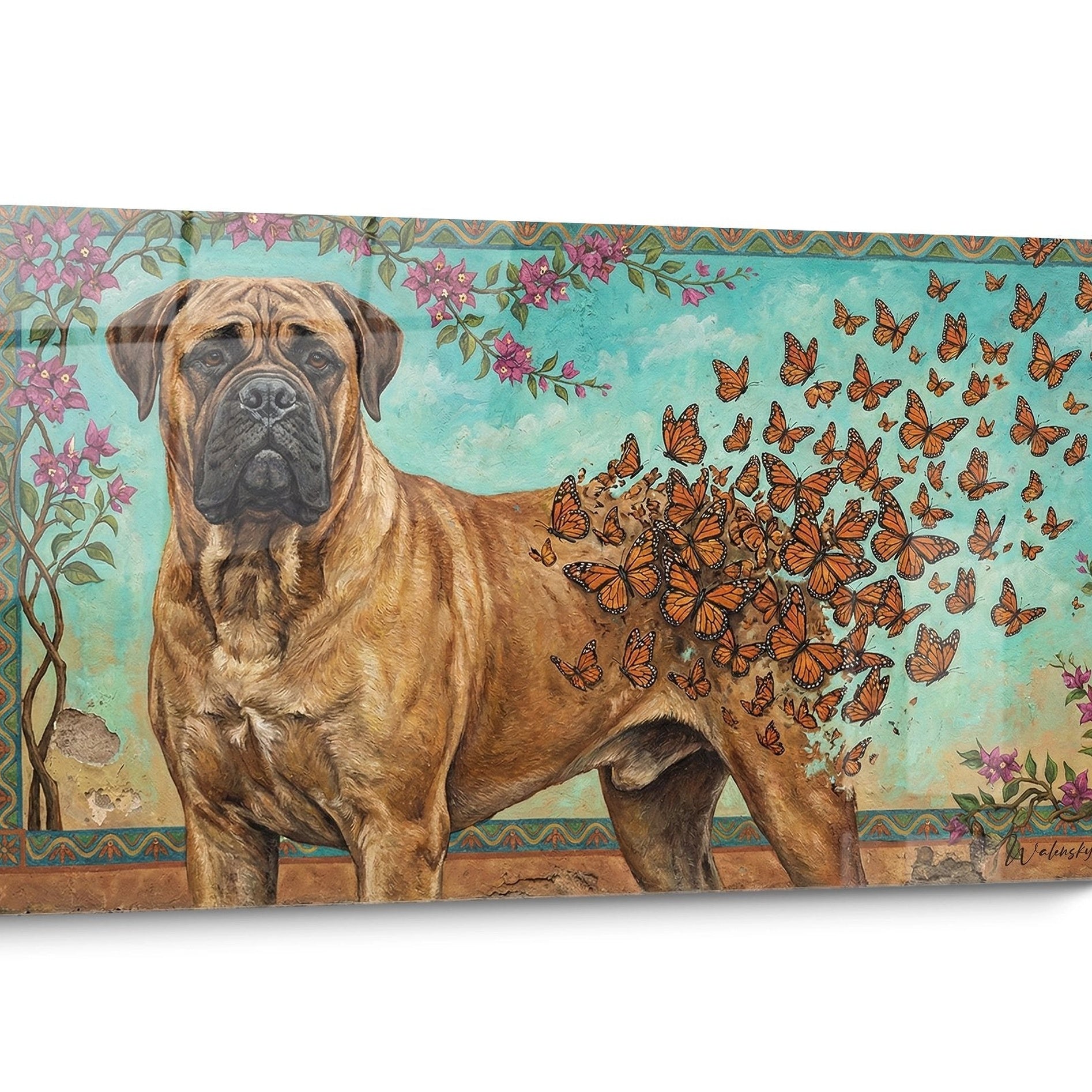 Tableau chien Bullmastiff Floral