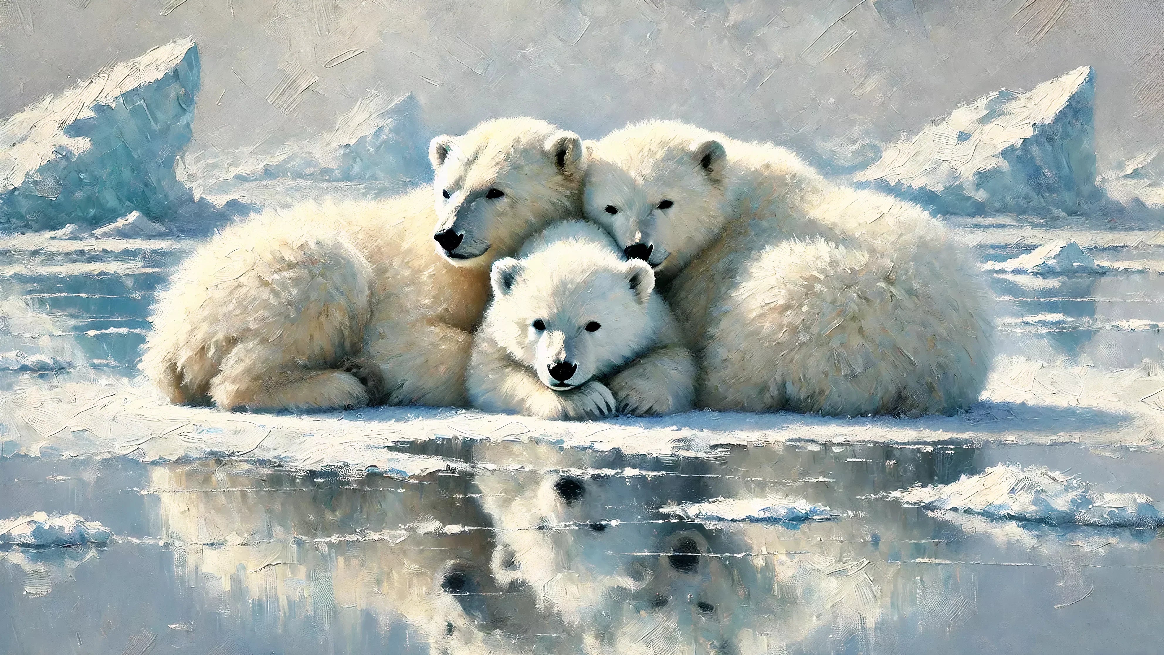 Collection de Tableaux Ours Polaire représentant une famille d'ours polaires sur un paysage arctique magnifique