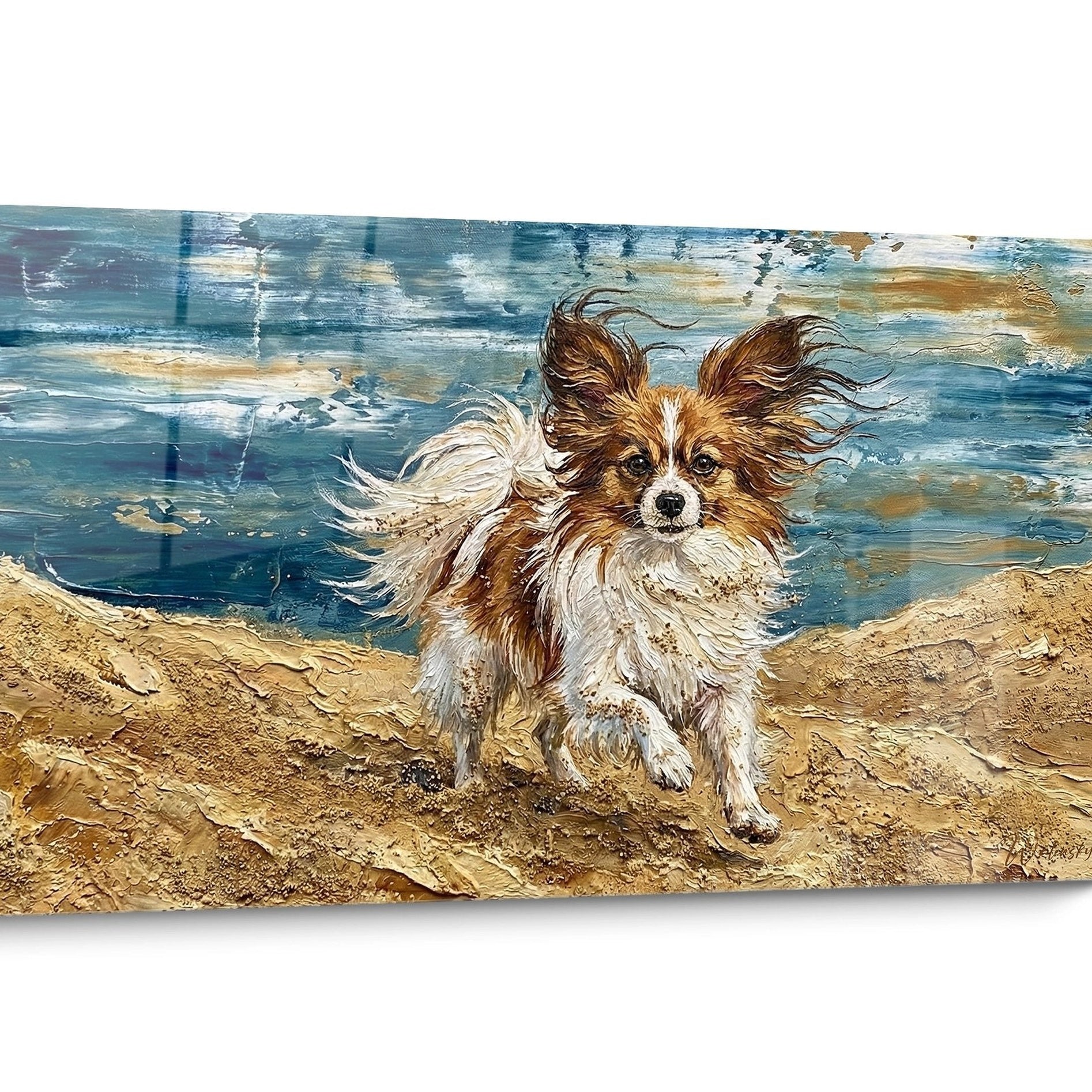 Tableau Chien Papillon Plage
