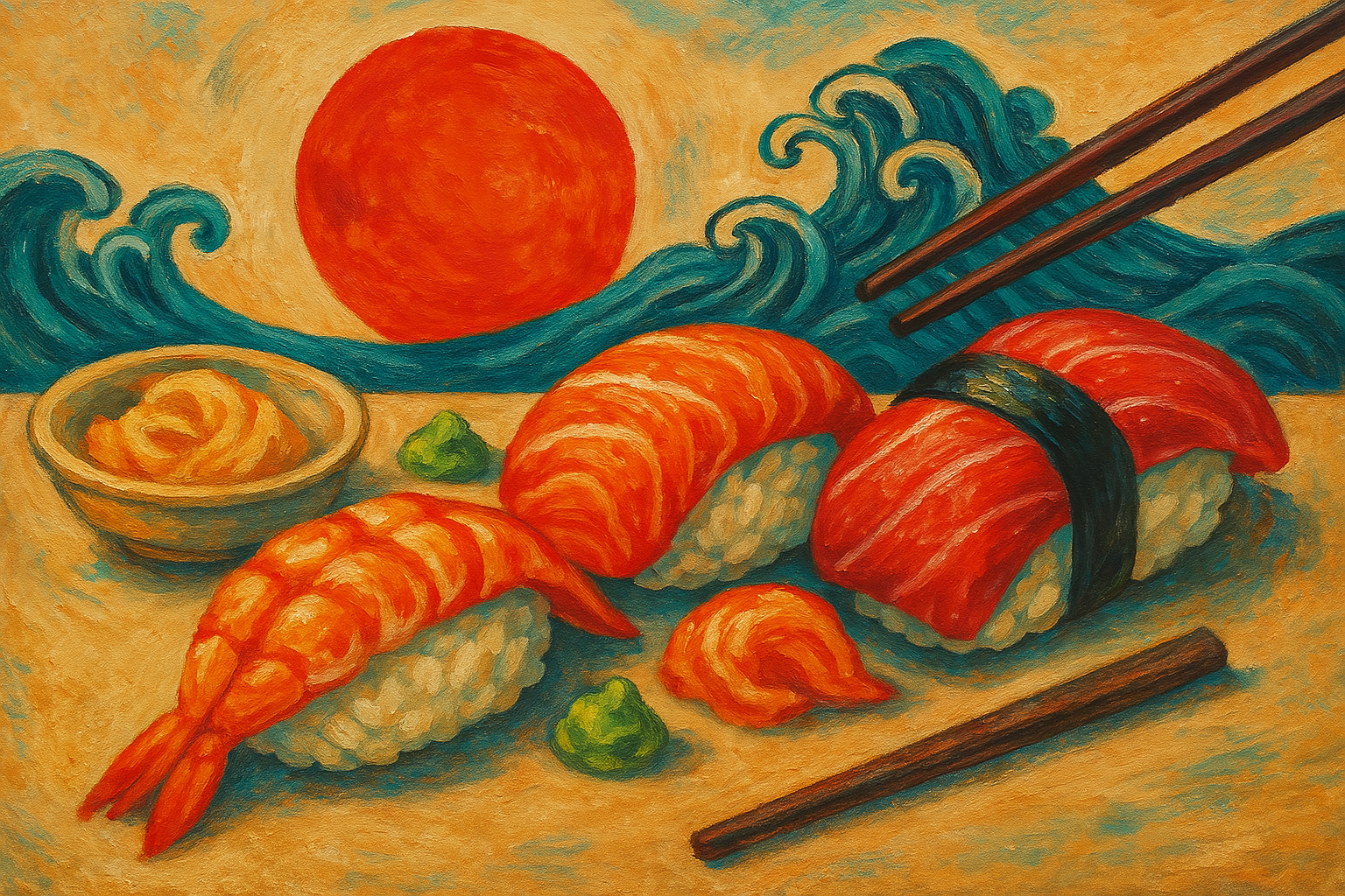 Collection raffinée de tableaux pour restaurant de sushi aux motifs japonais et compositions épurées, créant une atmosphère authentique qui sublime l'expérience gastronomique nippone.