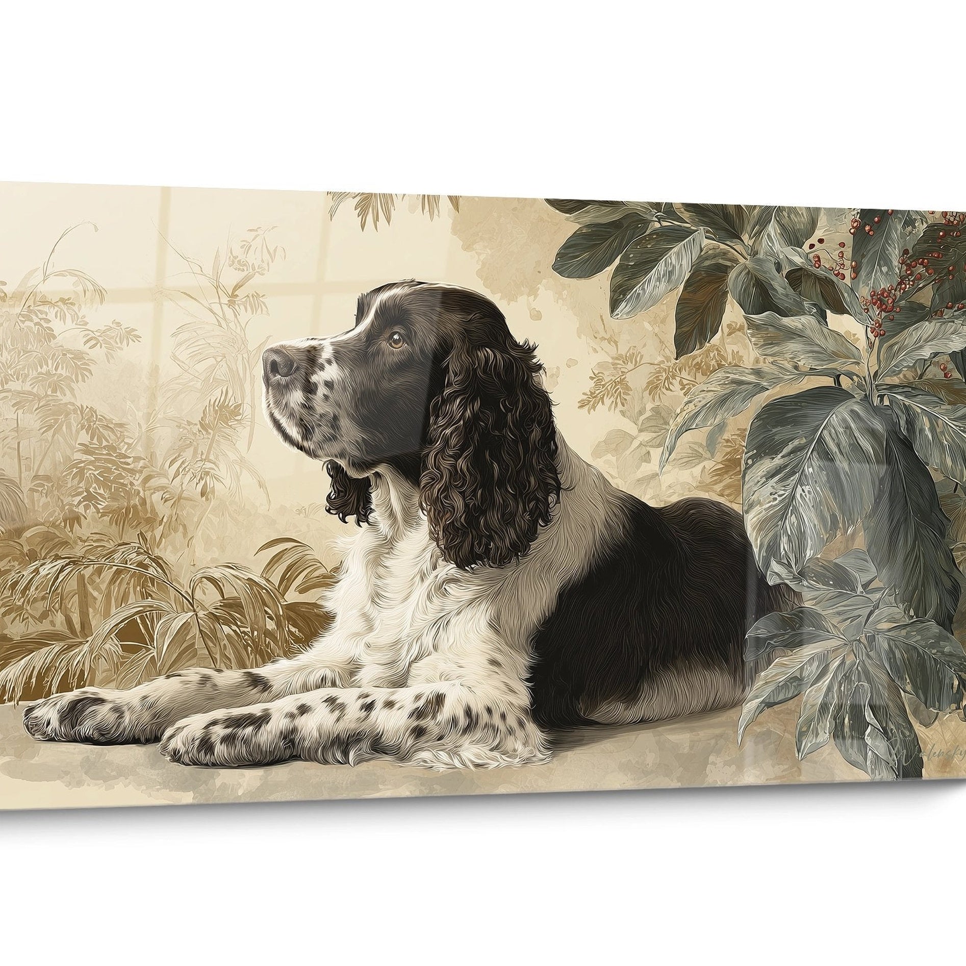 Tableau chien Springer Anglais Noir et Blanc