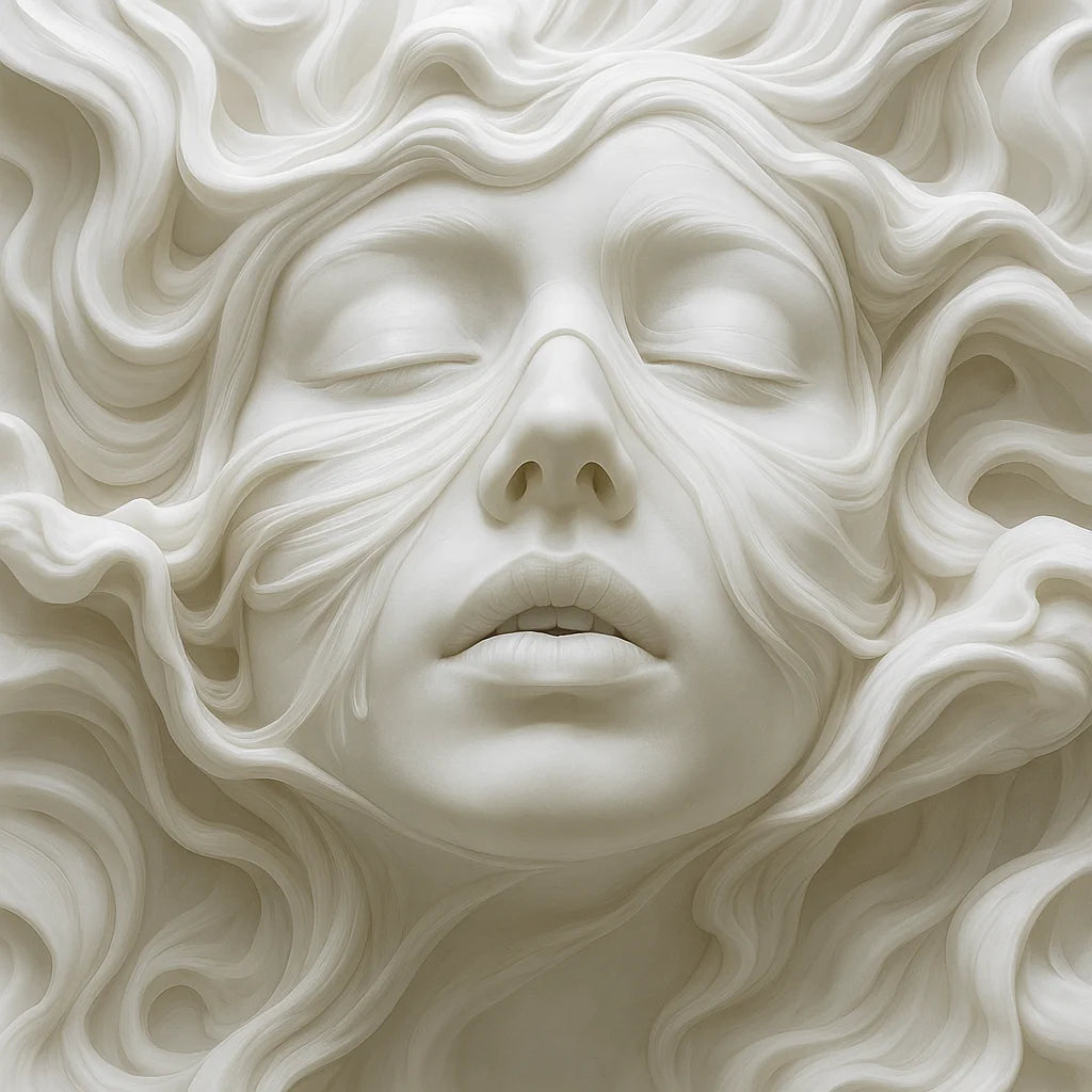 Tableau statue représentant une silhouette humaine inspirée de la sculpture classique, avec un jeu d'ombres et de lumières mettant en valeur les courbes et la posture noble de la figure.