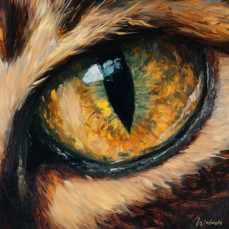 Portrait artistique moderne représentant un œil animal intense et expressif, œuvre de la collection Œil Animal, art animalier contemporain pour décoration murale