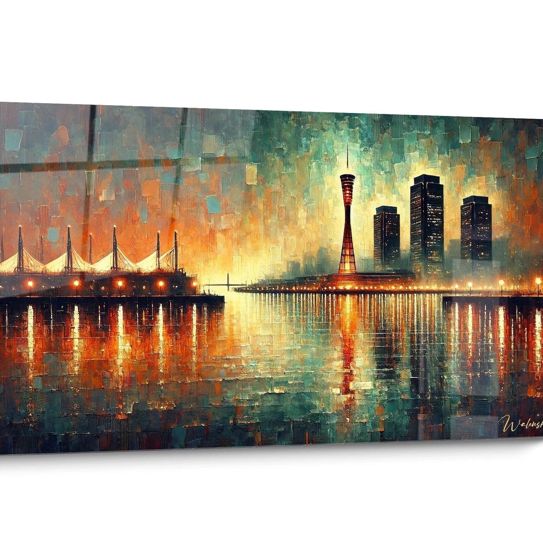Tableau Ville de nuit Coucher Soleil