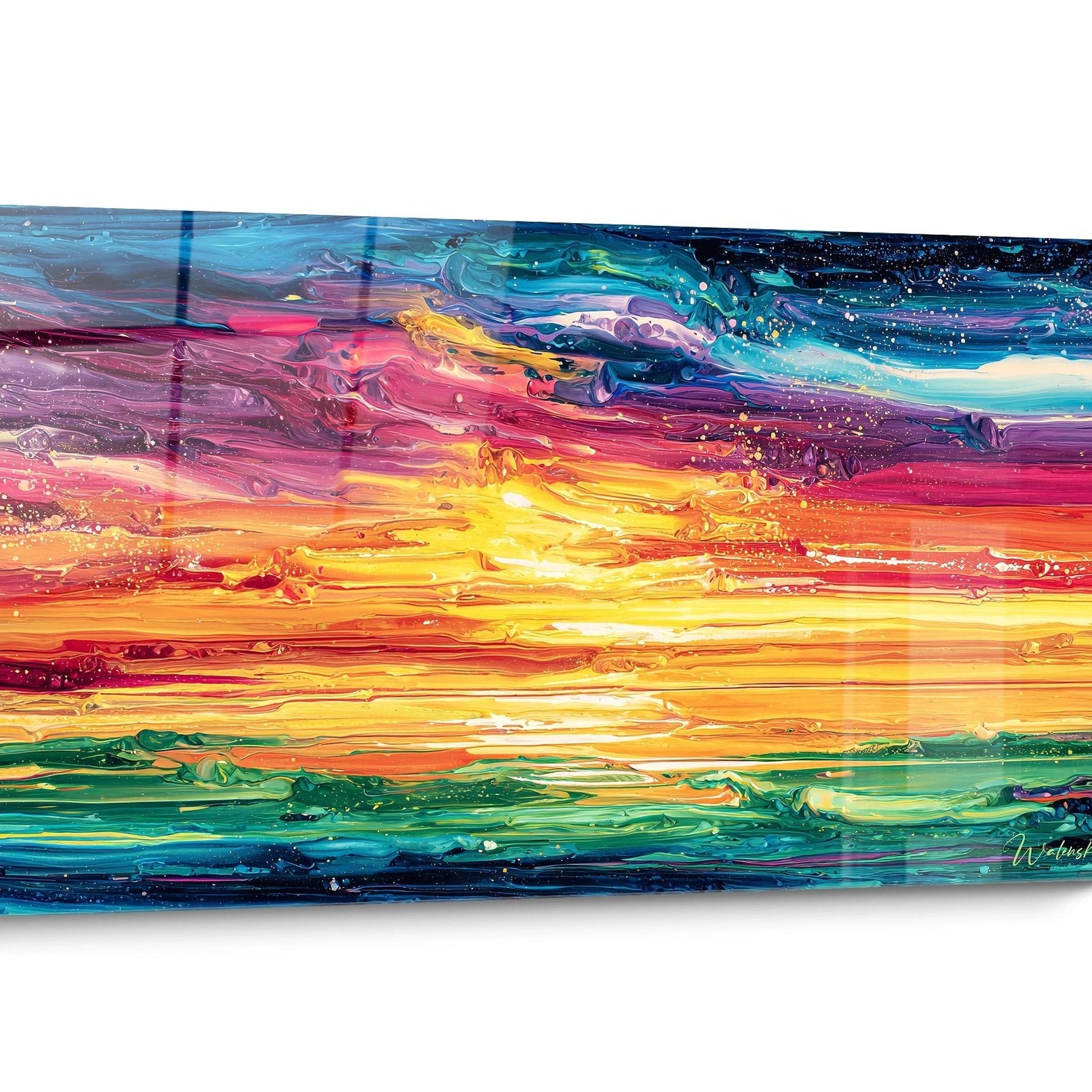 Tableau abstrait style raclé Aquatique