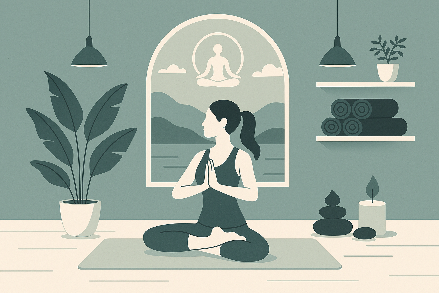 Collection harmonieuse de tableaux pour salle de yoga aux motifs méditatifs et couleurs apaisantes, créant un environnement propice à la concentration et au développement spirituel.