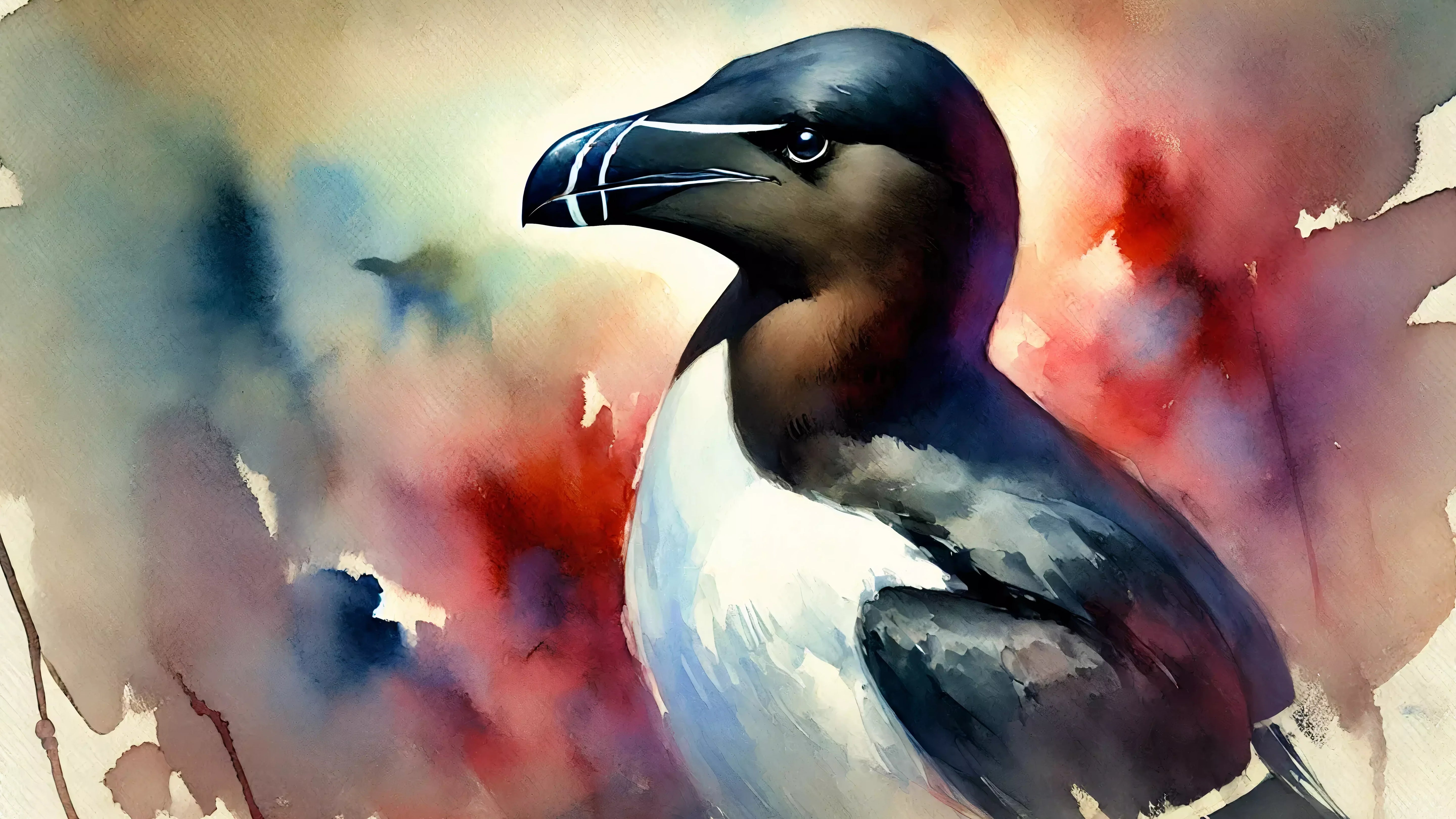 Tableau artistique de pingouin avec des couleurs vives et des détails délicats, ajoutant une touche naturelle à votre décoration