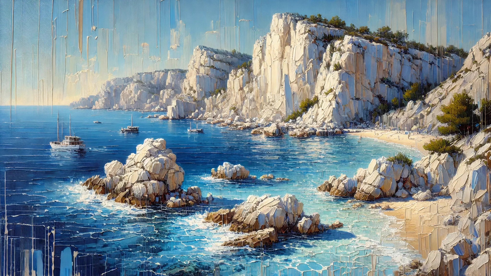 Tableau acrylique pour salle de bain aux couleurs éclatantes et à la surface brillante, créant des effets de lumière et de profondeur dans l'espace bain.