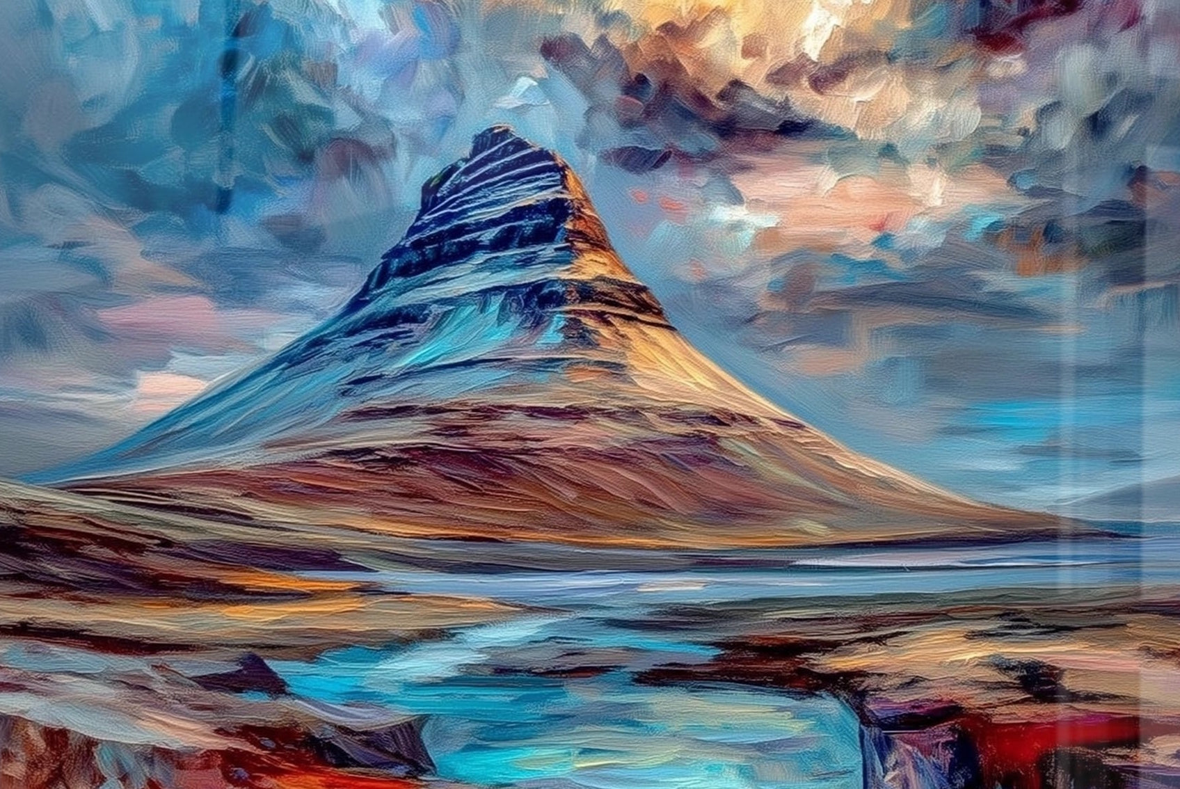 Tableau volcans Expressionniste Orange