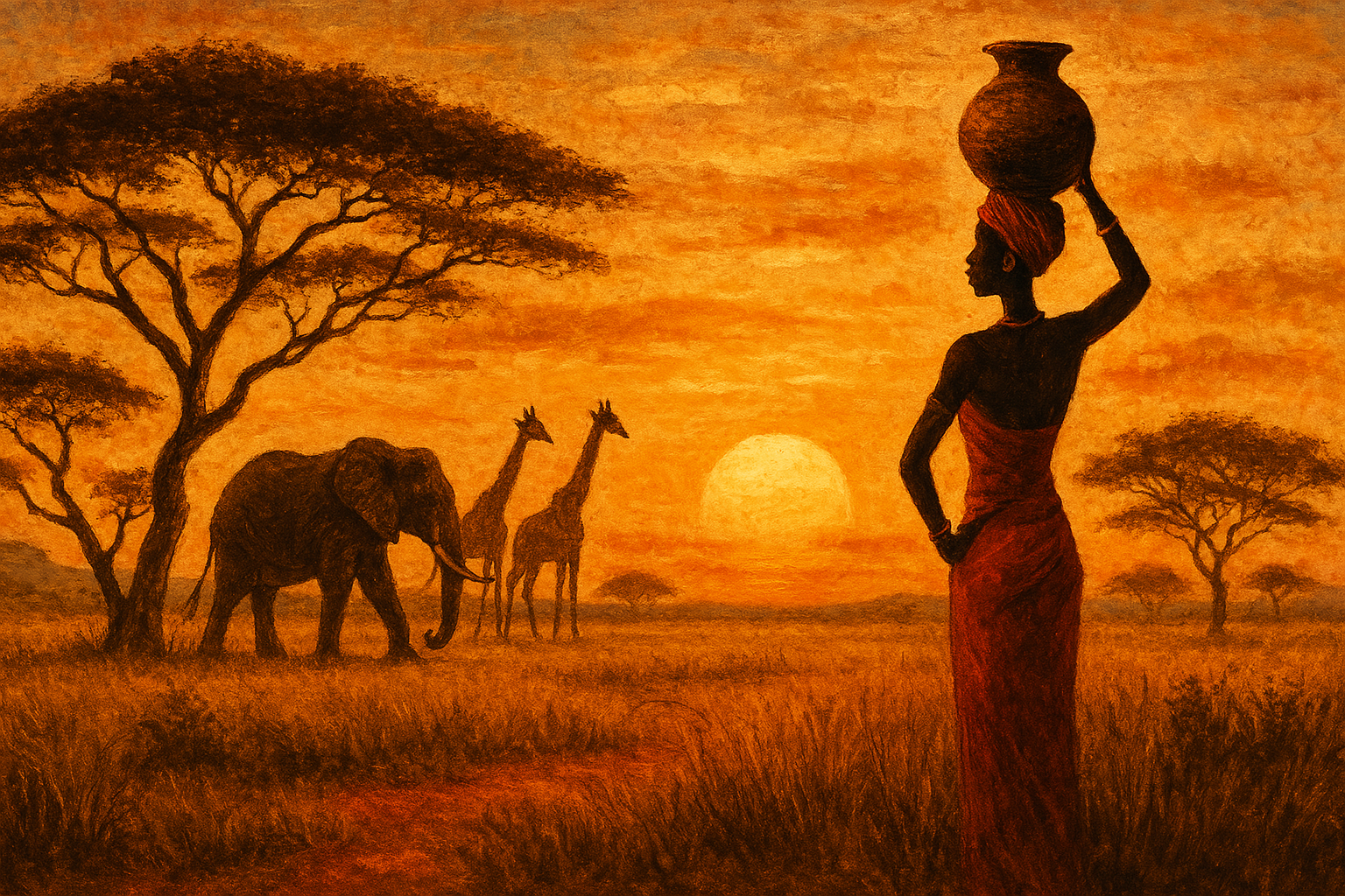 Tableau Africain pour restaurant gastronomique présentant une composition raffinée aux lignes épurées et couleurs subtiles, complément parfait à l'expérience culinaire sophistiquée.