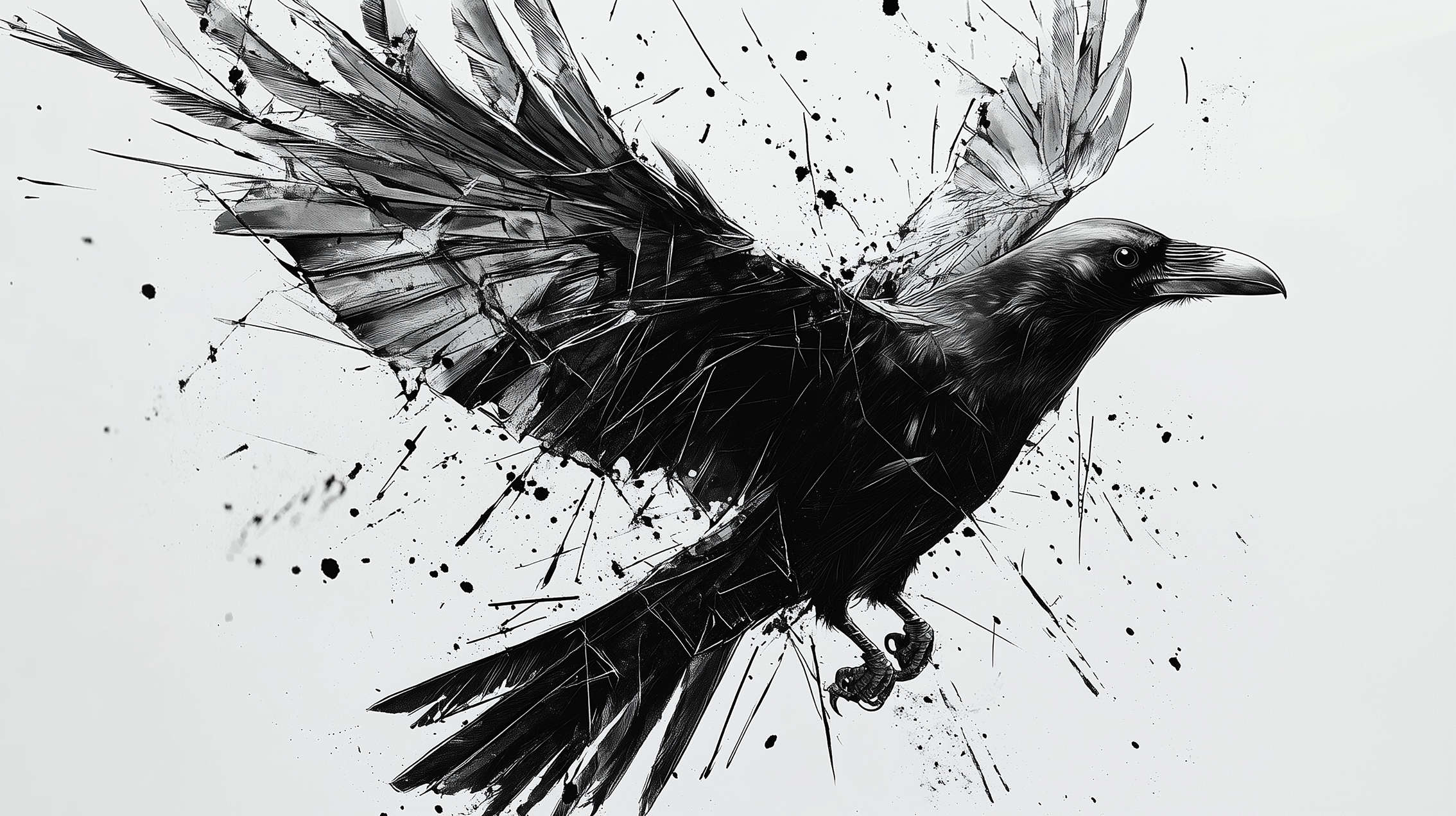 Tableau Corbeau représentant l'oiseau noir mystérieux perché sur une branche, captant toute l'intelligence et le symbolisme ancestral de cette créature énigmatique.