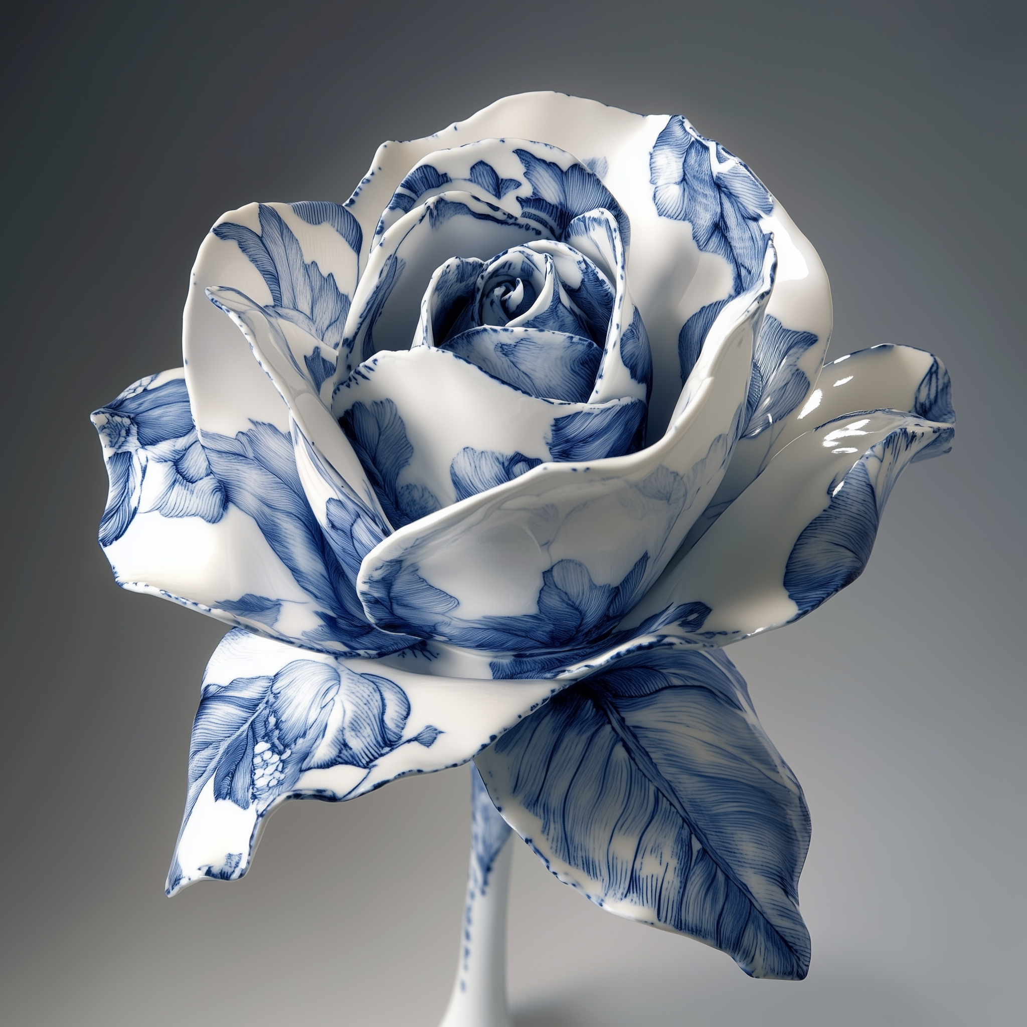 Tableau porcelaine aux motifs bleu et blanc finement détaillés, s'inspirant de l'art délicat de la céramique fine avec des arabesques et compositions florales d'une grande précision artistique.