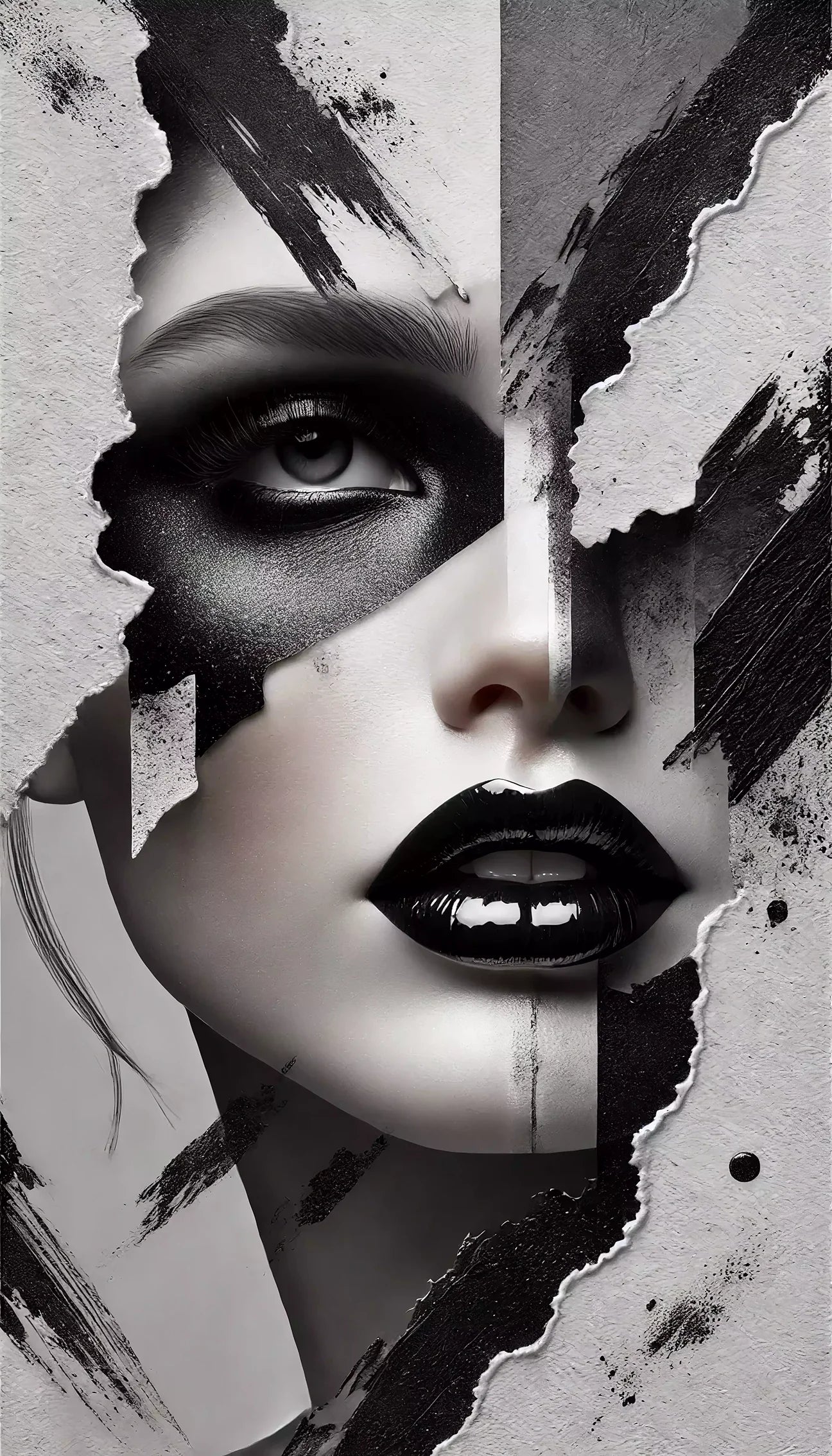 Tableau visage noir et blanc présentant un portrait intense où le regard, les expressions et les traits du sujet sont sublimés par le traitement monochrome, révélant toute la profondeur émotionnelle.