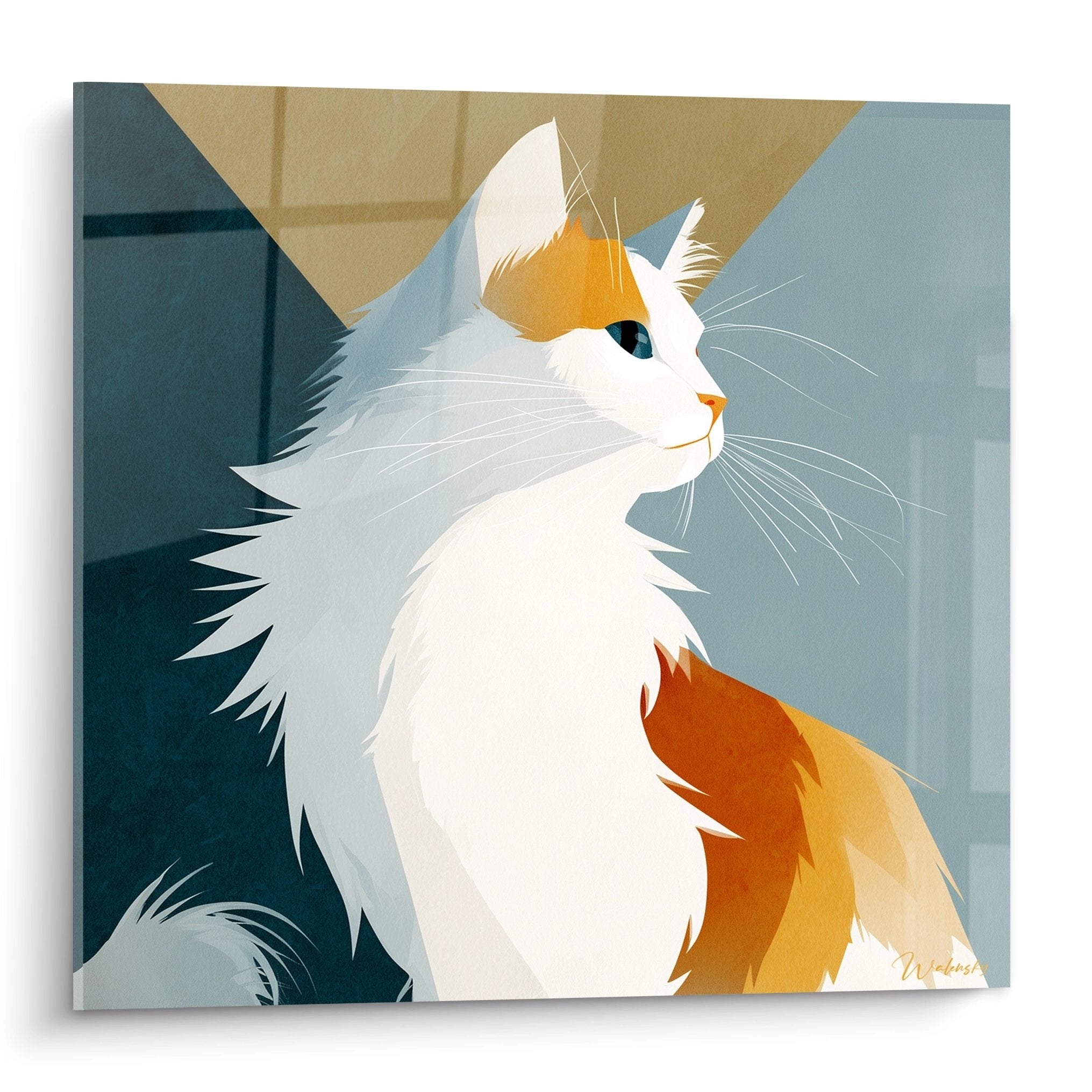 Tableau artistique chat Turkish Van orange et blanc de profil style moderne decoration murale elegante