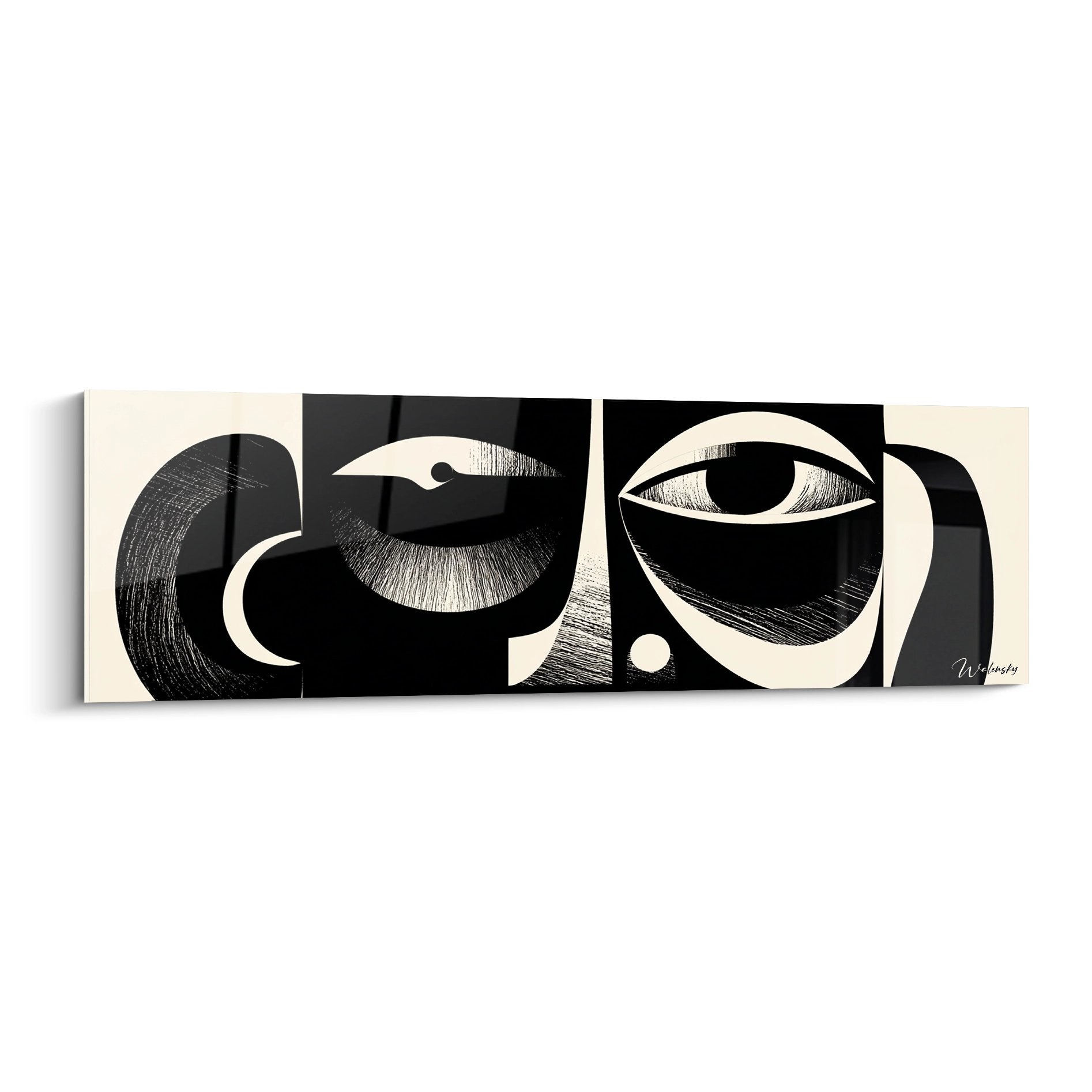 Quadro maschera africana astratta in bianco e nero stile tribale moderno con motivi geometrici spirituali