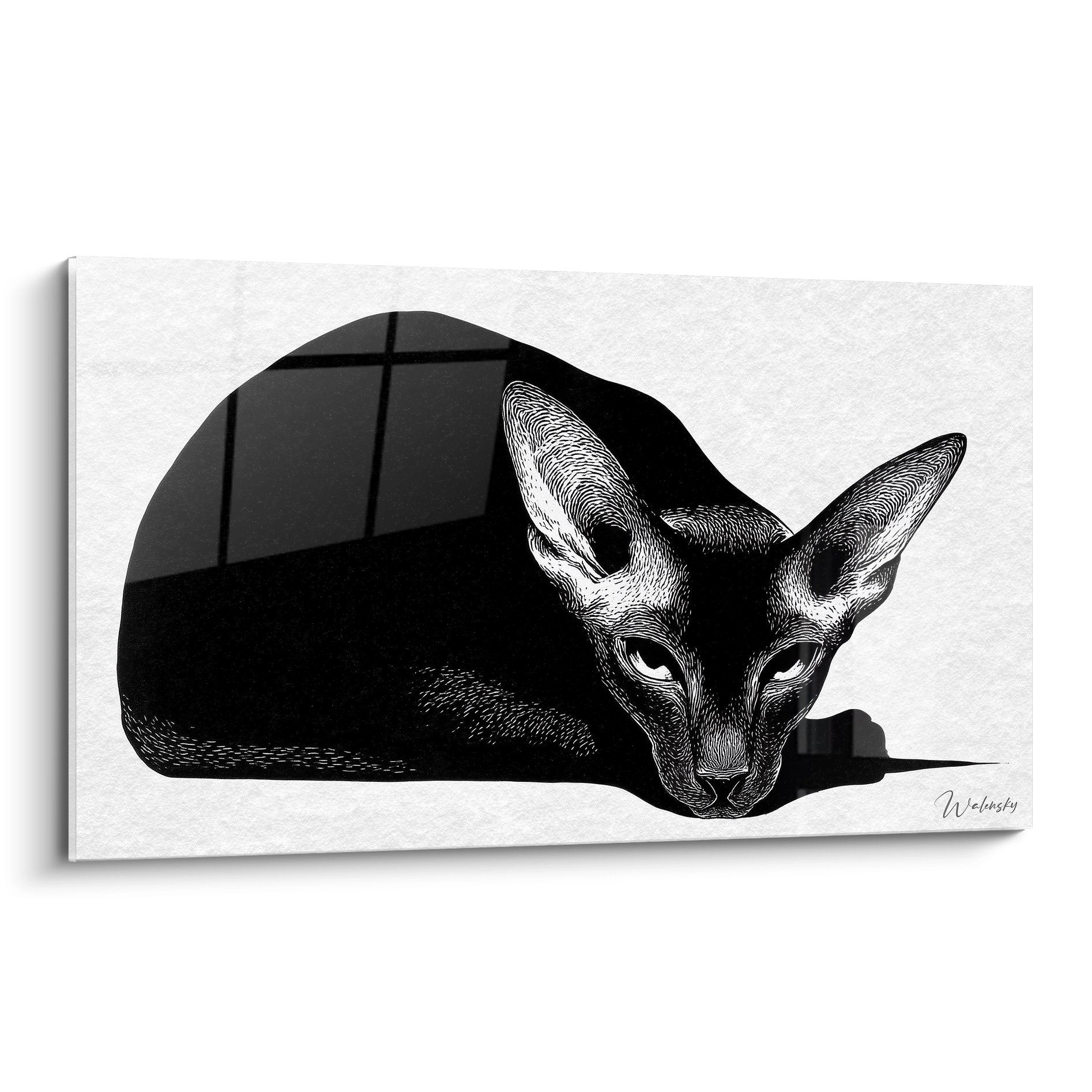 Black and white Oriental Shorthair cat wall art modern graphic style feline wall decoration