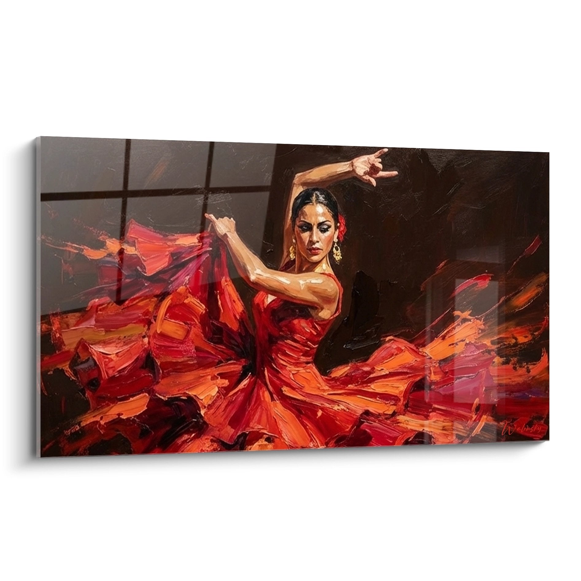 Quadro ballerina di flamenco in abito rosso che danza con passione, arte murale decorazione da parete