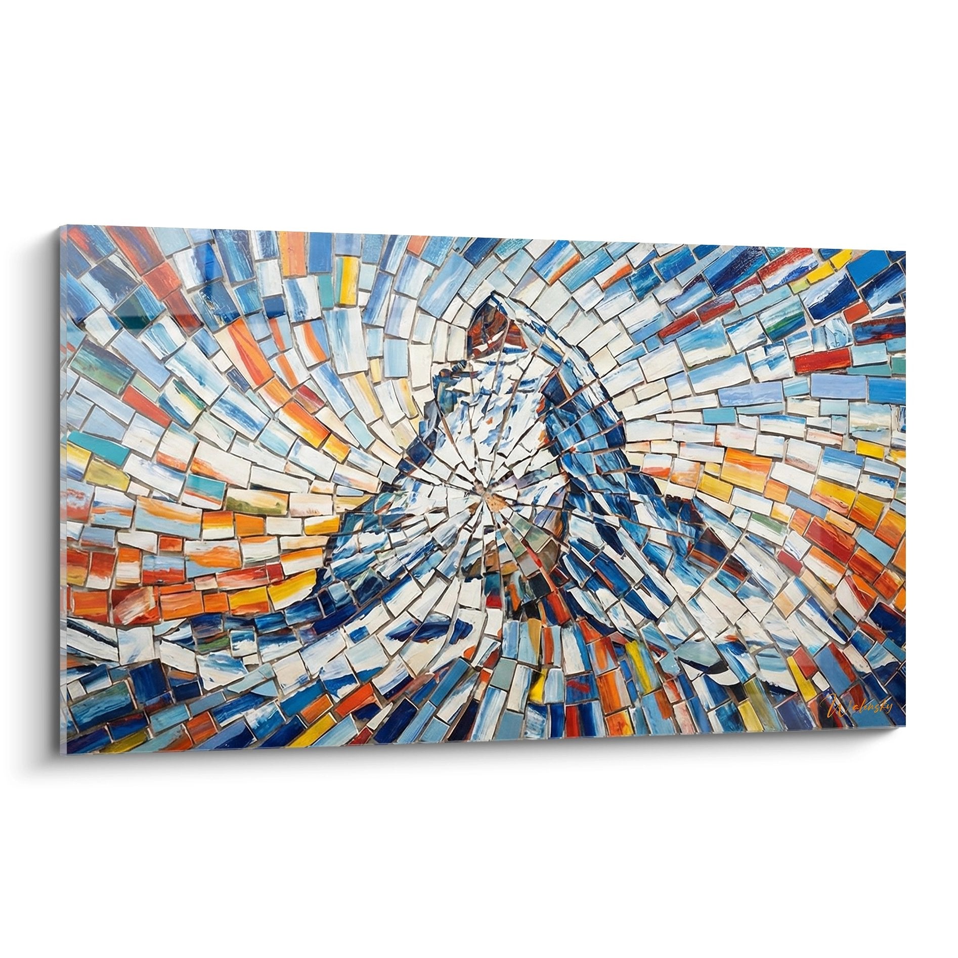 Hiker Mosaic Alpine Painting - Abstract Mountain Art