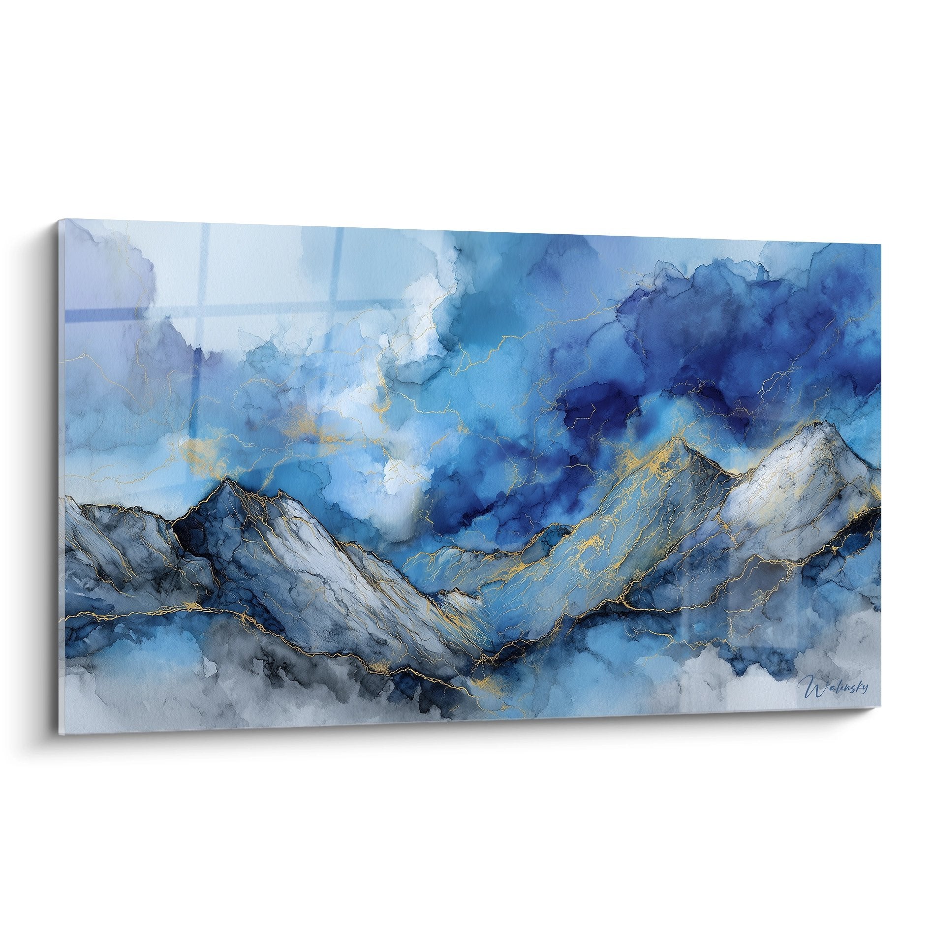 Abstract mountain wall art blue and gold tones contemporary style The Dolomites Edition