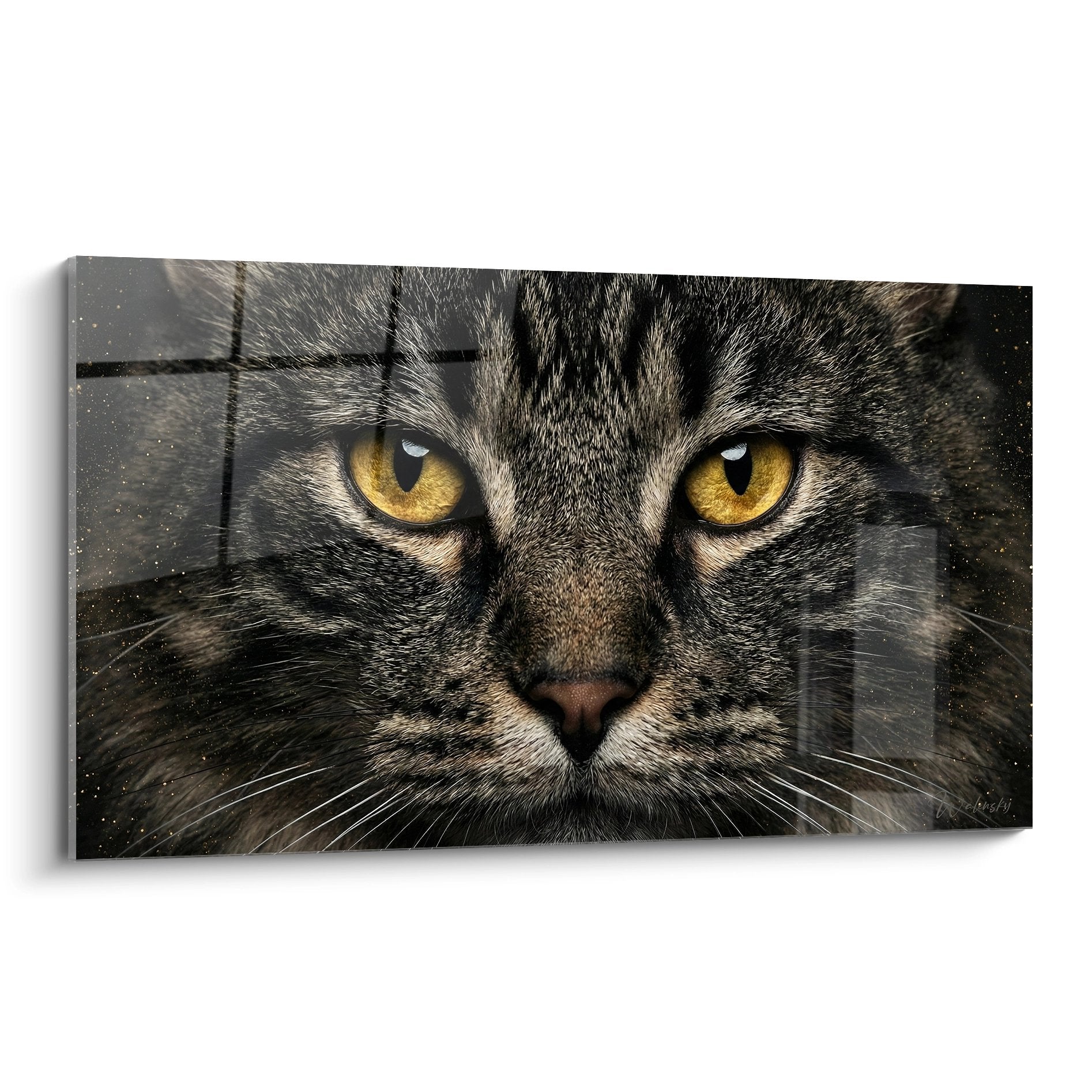 Artistic cat portrait with piercing golden eyes on canvas - Kurilian Bobtail Edition feline wall art
