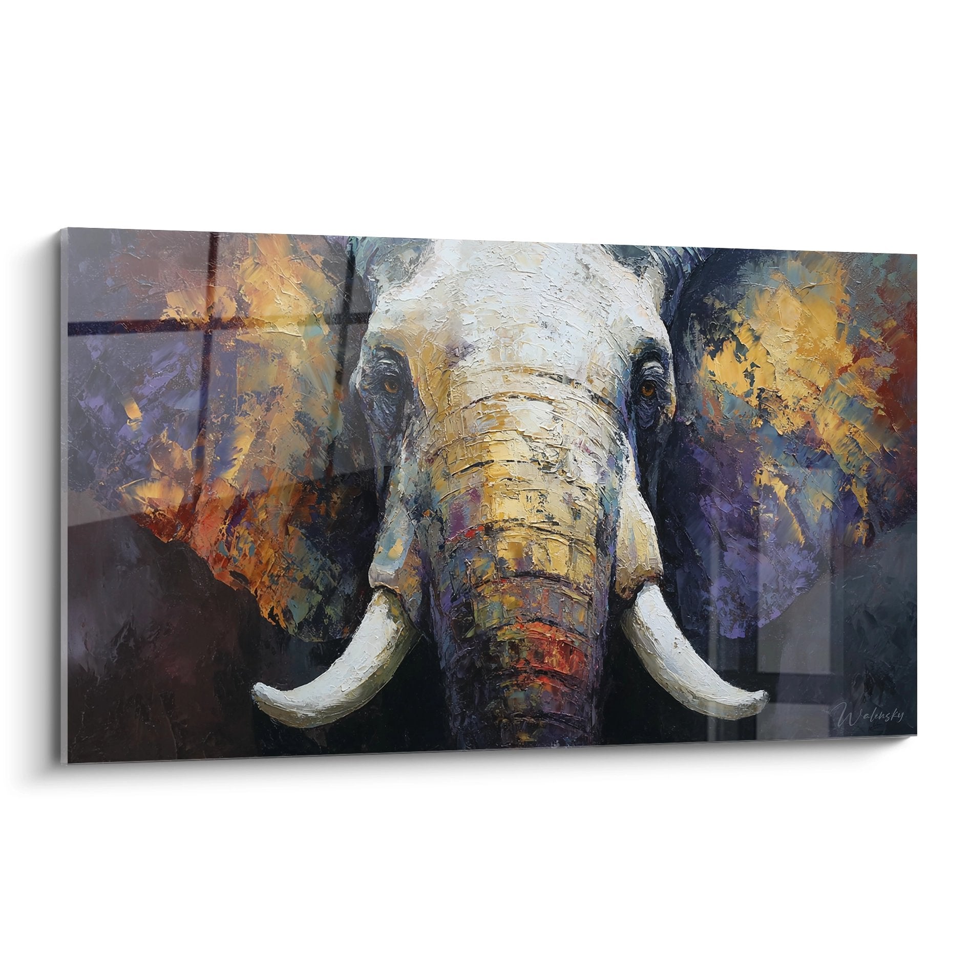 Afrikanischer Elefant Gemälde expressionistischer Stil warme Farben weiße Stoßzähne strukturierte Malerei