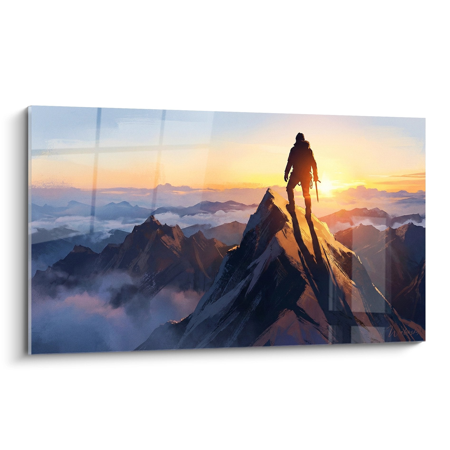 Quadro alpinista in vetta montagna Alpi tramonto conquista vette Edizione Le Alpi decorazione murale