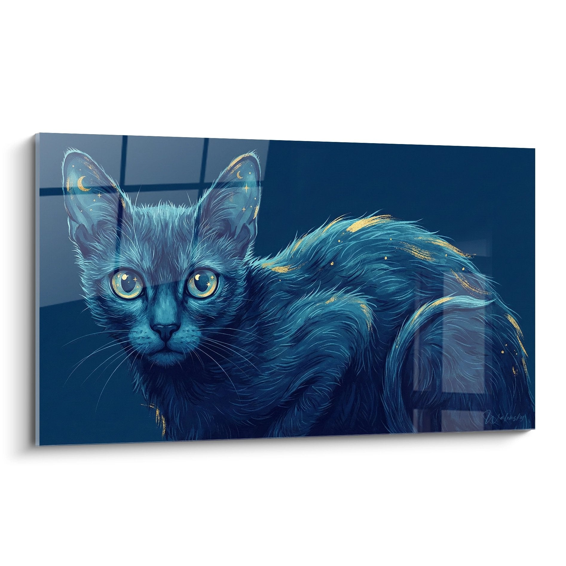 Quadro artistico gatto blu mistico dagli occhi dorati stile fantastico decorazione murale moderna lykoi