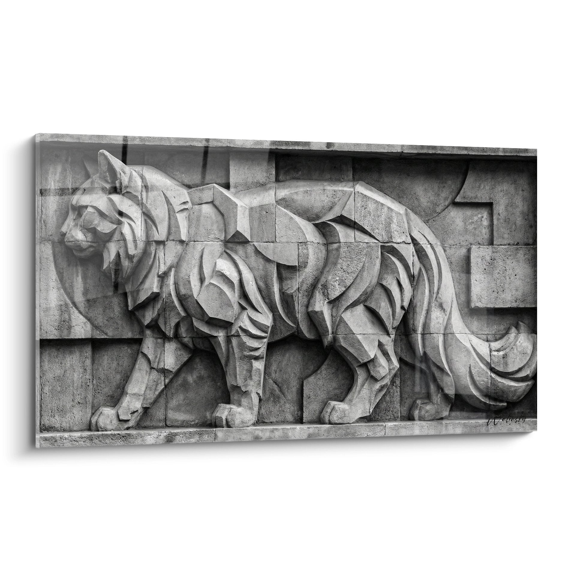 Maine Coon cat wall art with geometric sculptural relief in monochrome for modern interior decoration