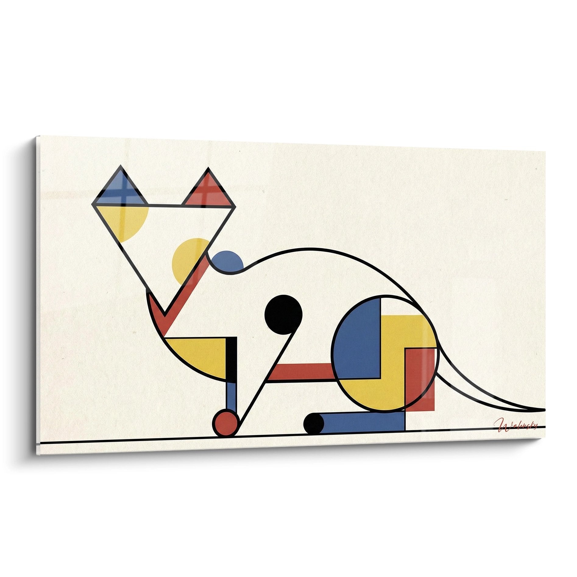 Quadro murale gatto astratto geometrico stile Bauhaus forme colorate triangoli cerchi Oriental Shorthair