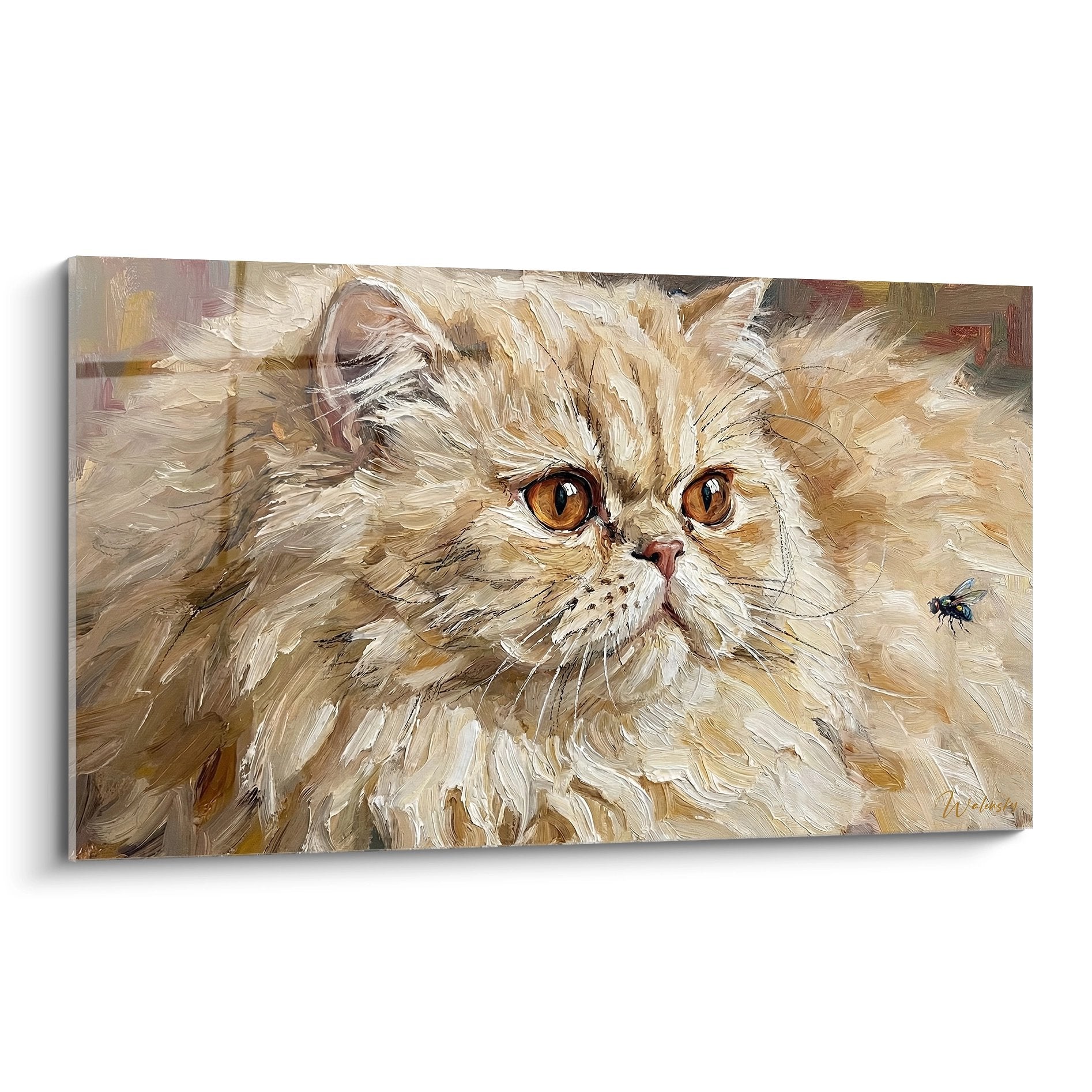 Gemälde Persische Katze mit bernsteinfarbenen Augen, cremefarbenes und goldenes Fell, expressiver künstlerischer Stil zur Wanddekoration