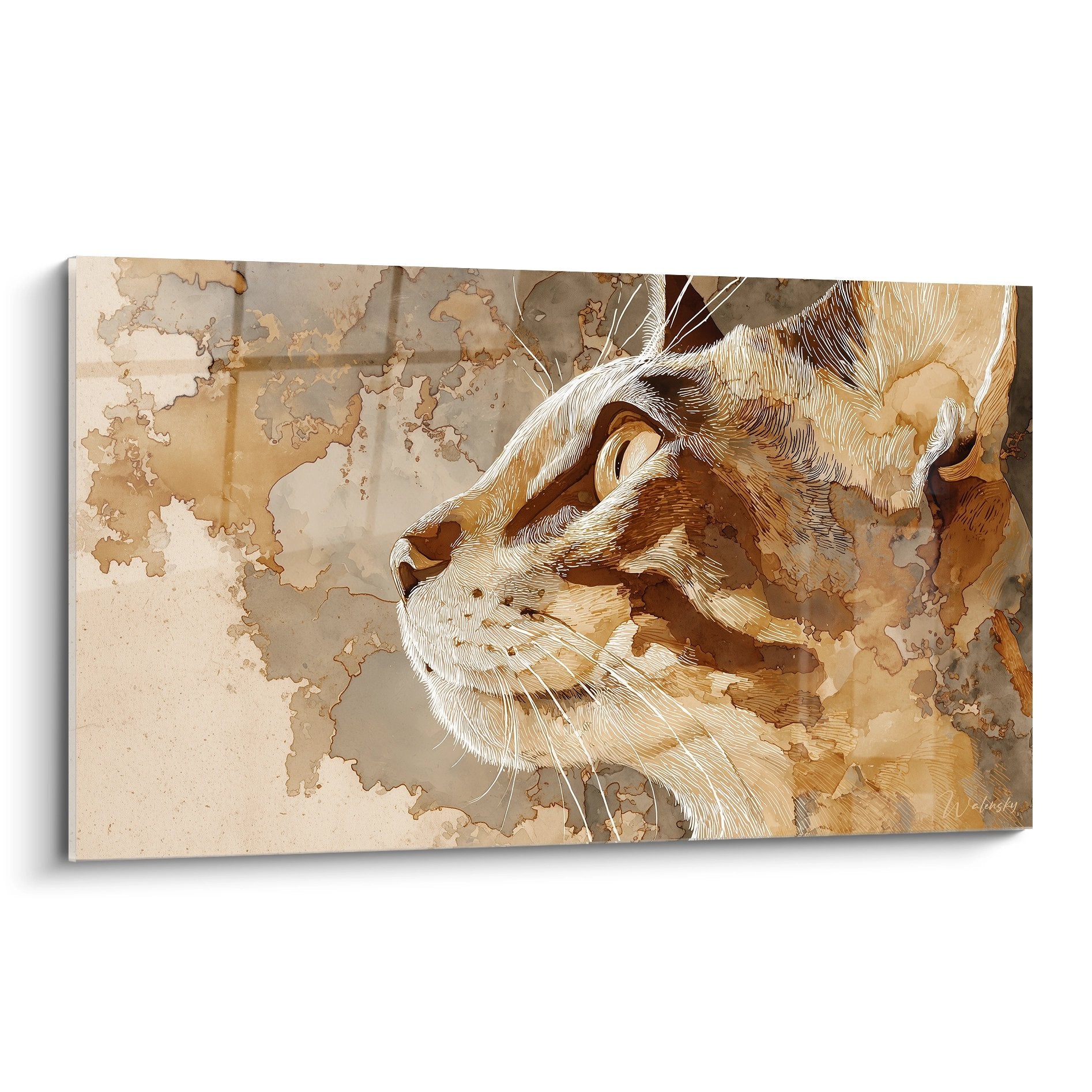 Wall art featuring a cat with golden and beige tones in a modern artistic style Sokoke edition