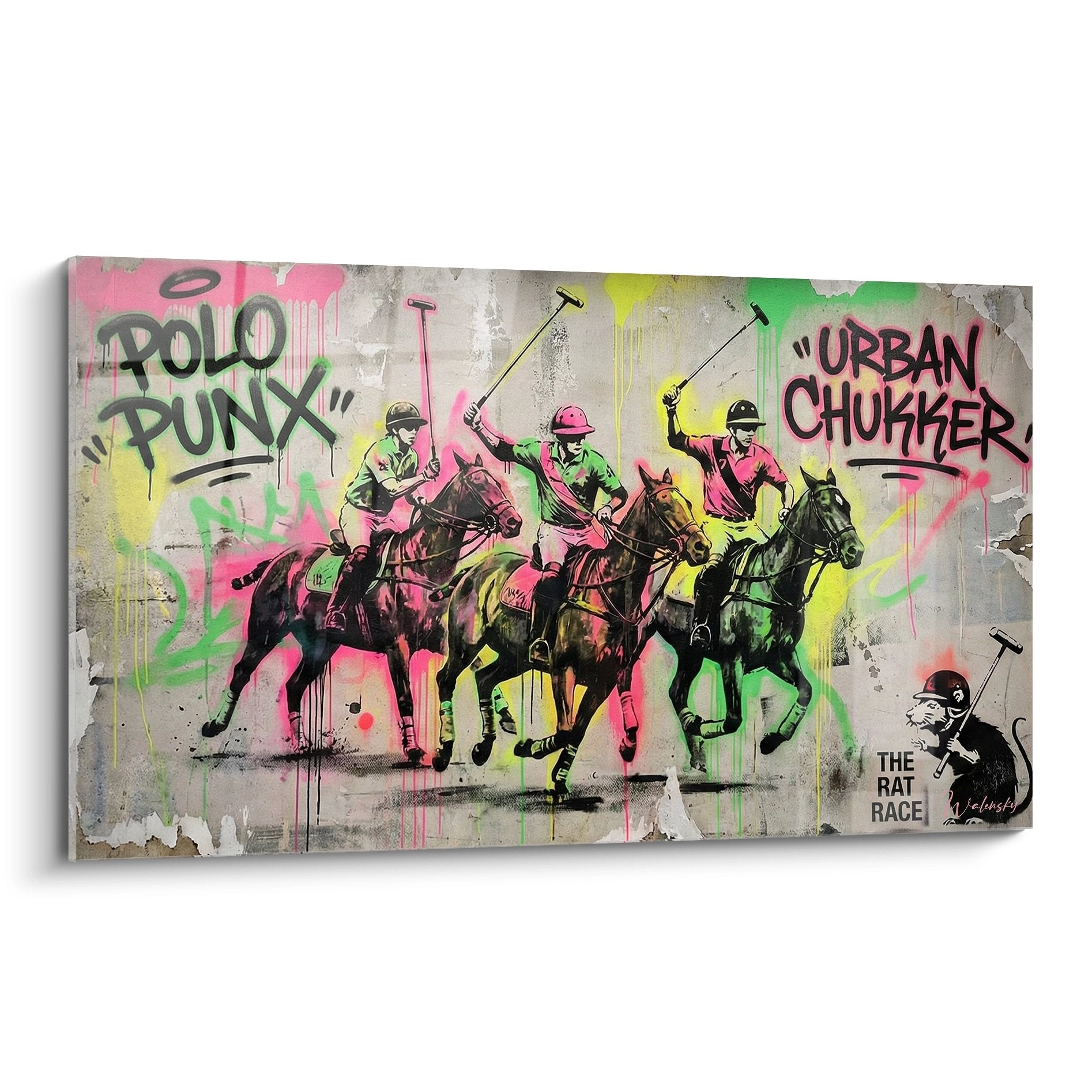 Street art polo painting with riders and colorful graffiti urban chukker edition polo