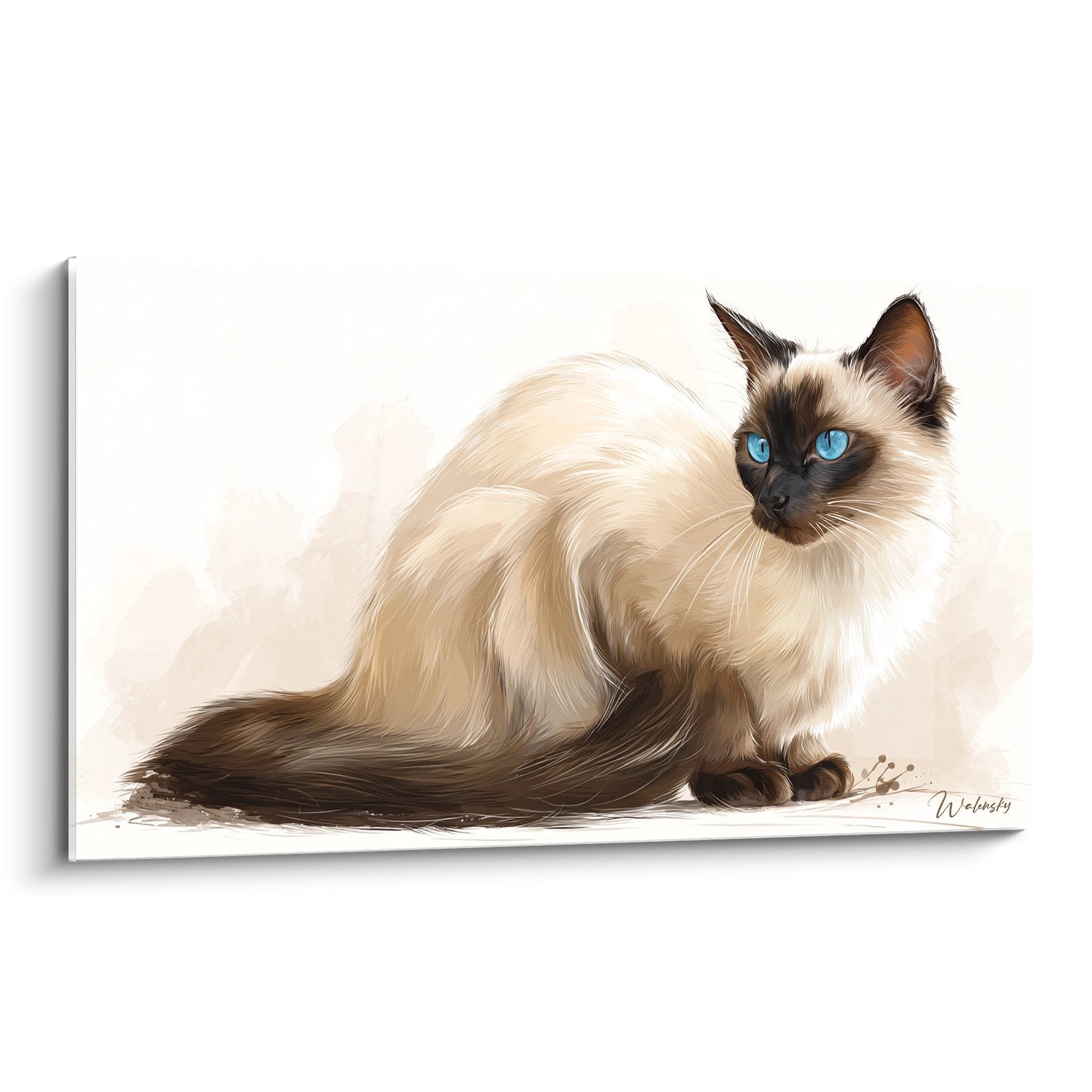 Tableau mural représentant un chat Balinais majestueux aux yeux bleu azur et pelage crème chocolat