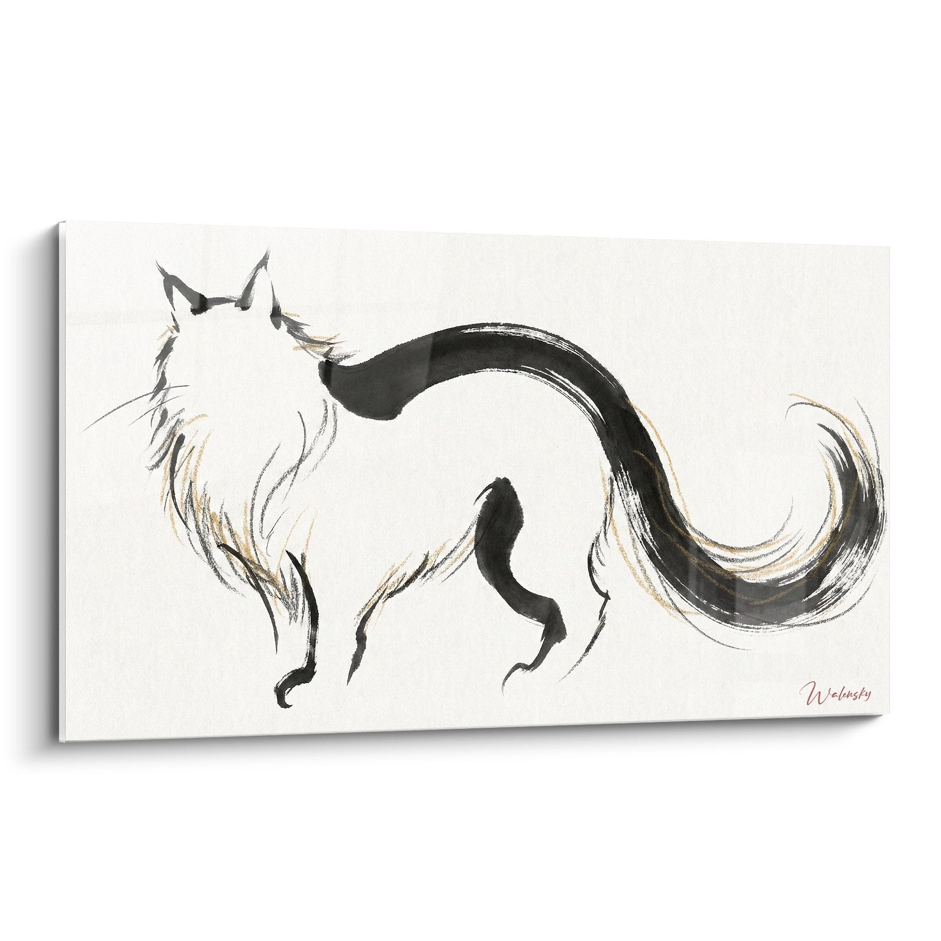 Minimalistisches Wandbild Katze im orientalischen Stil schwarze Tinte auf beigem Hintergrund Wanddekoration Feline