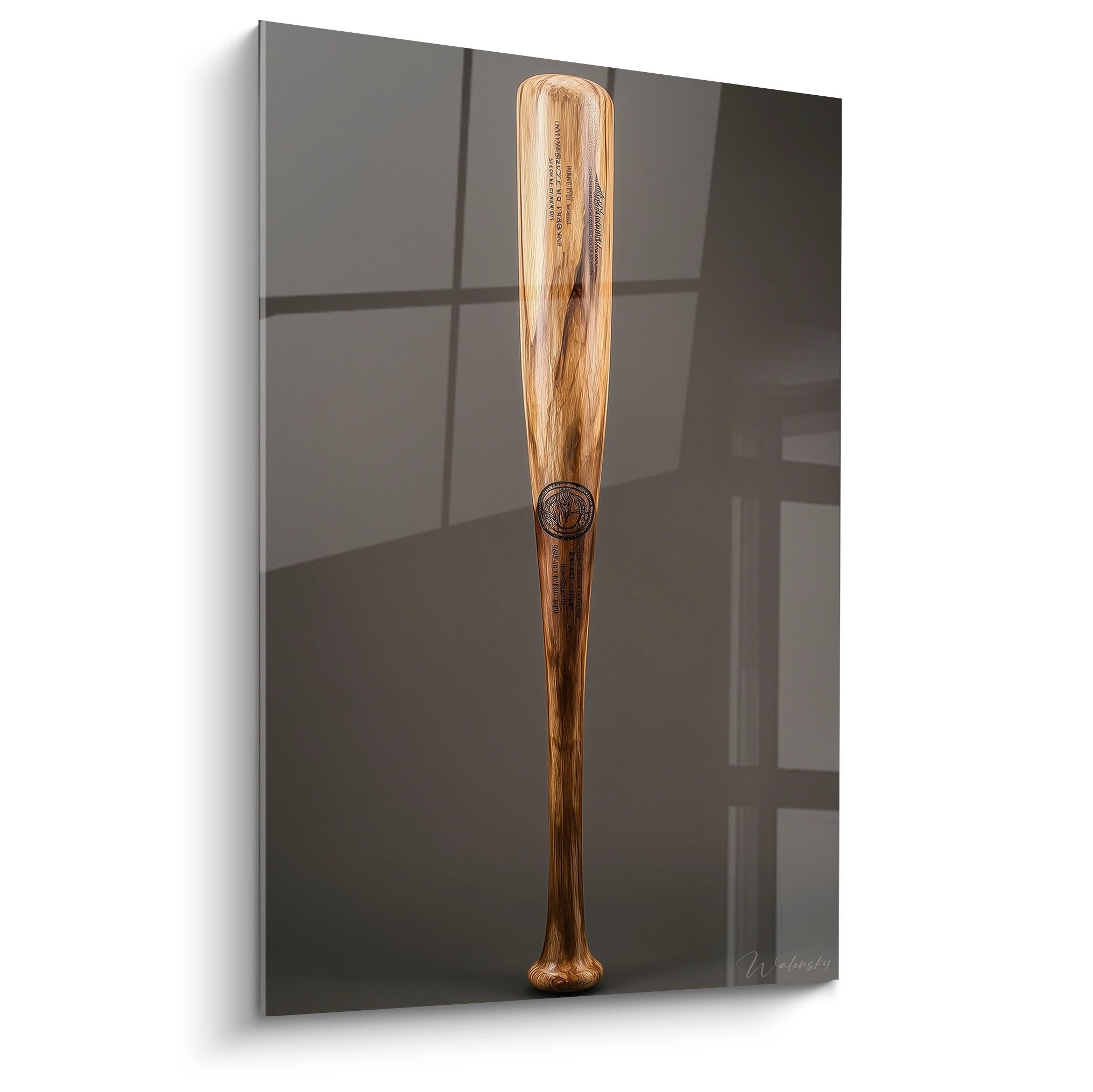 Tableau mural batte de baseball vintage en bois sur fond gris, décoration sport américain