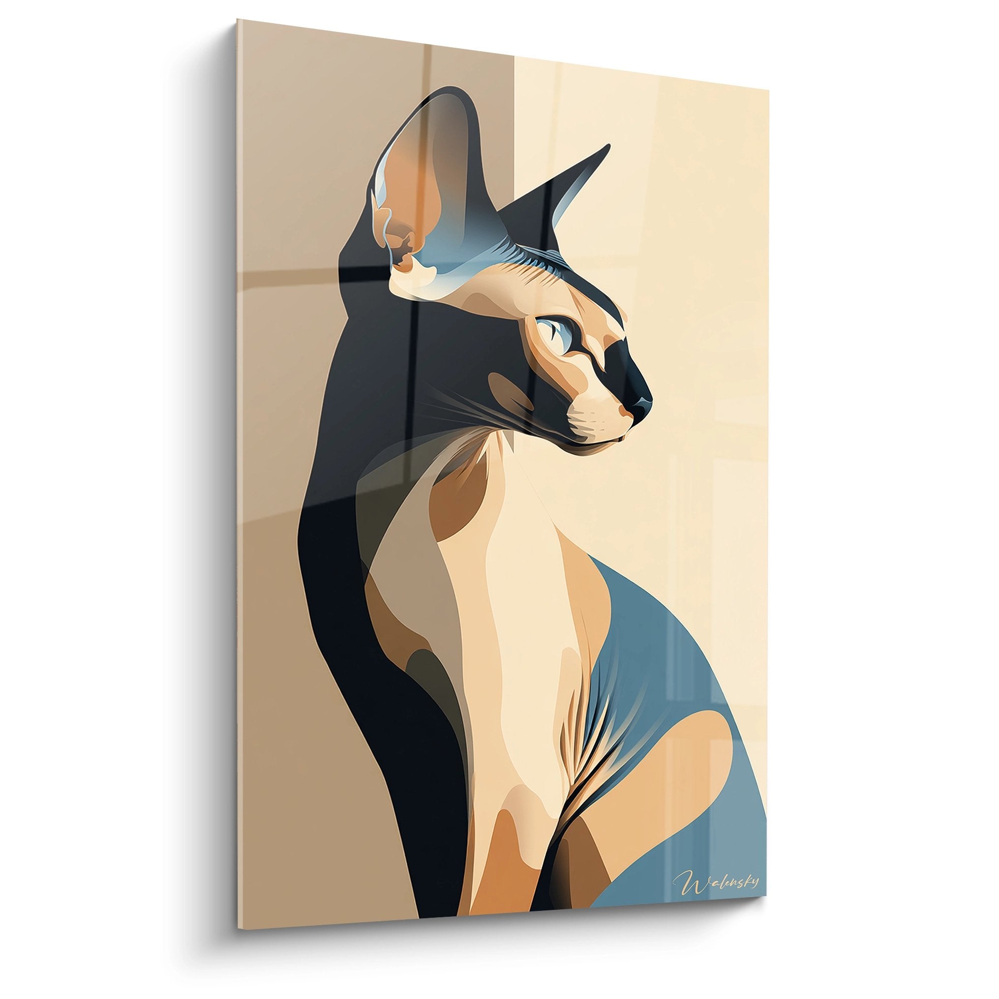 Ritratto artistico di gatto Sphynx con colori tenui, stile moderno astratto per decorazione murale