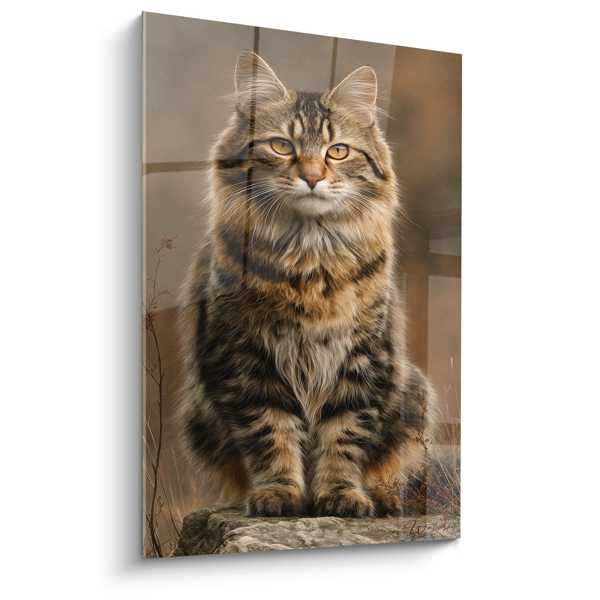 Majestätisches Porträt einer American Bobtail Katze mit goldenen Augen auf hochwertigem künstlerischem Wandbild