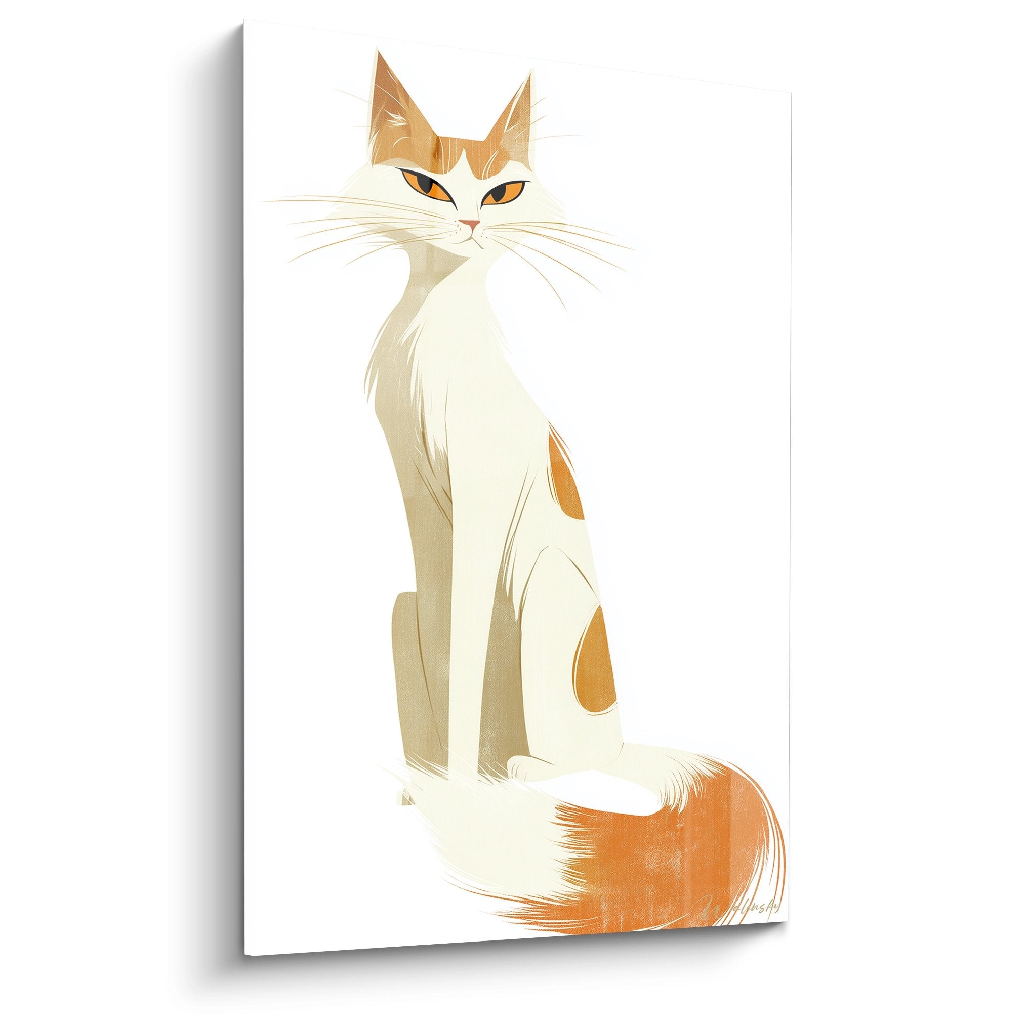 Tableau décoratif chat Turkish Van roux et blanc en style artistique moderne sur fond clair