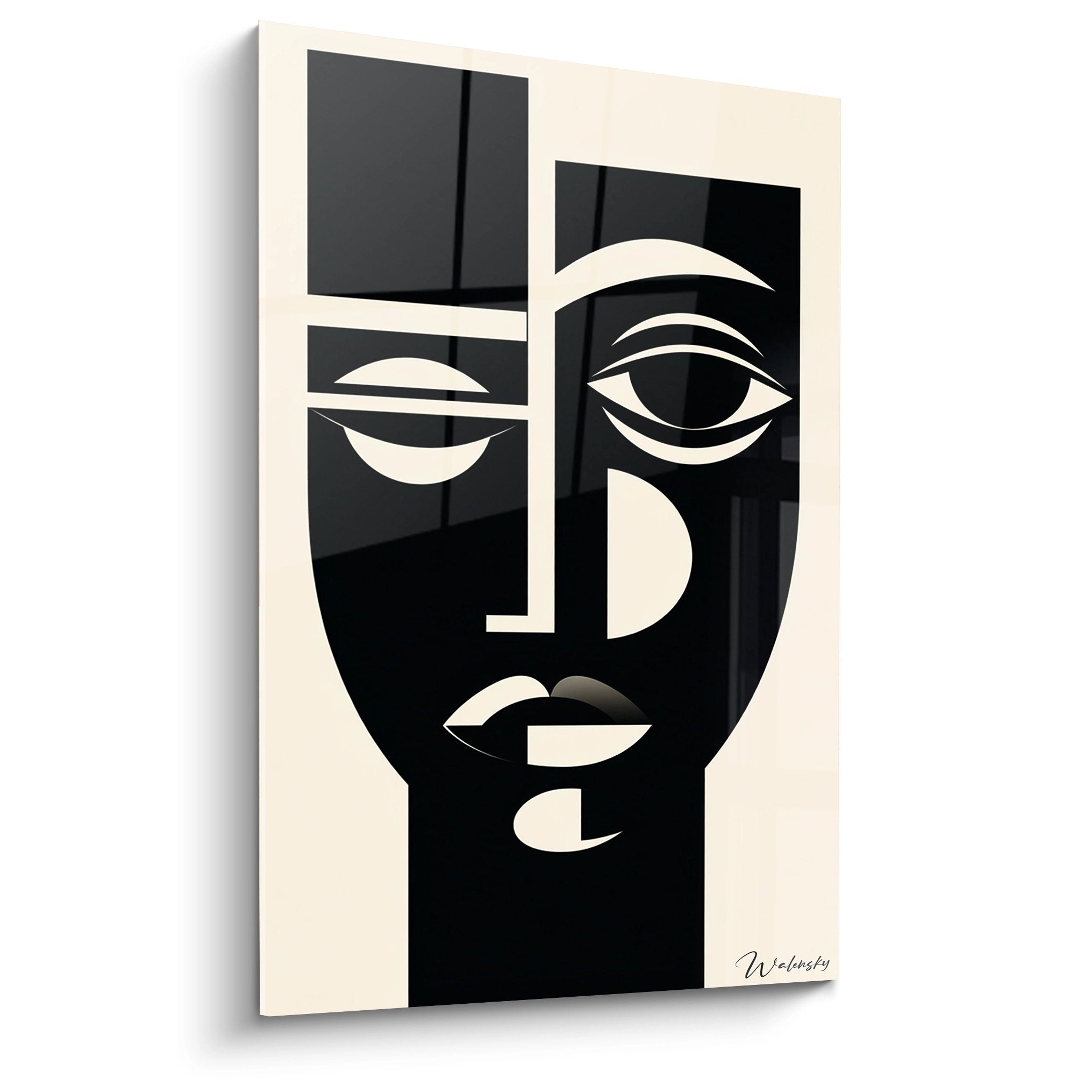 Quadro arte tribale africana maschera geometrica bianco e nero stile moderno cubista decorativo