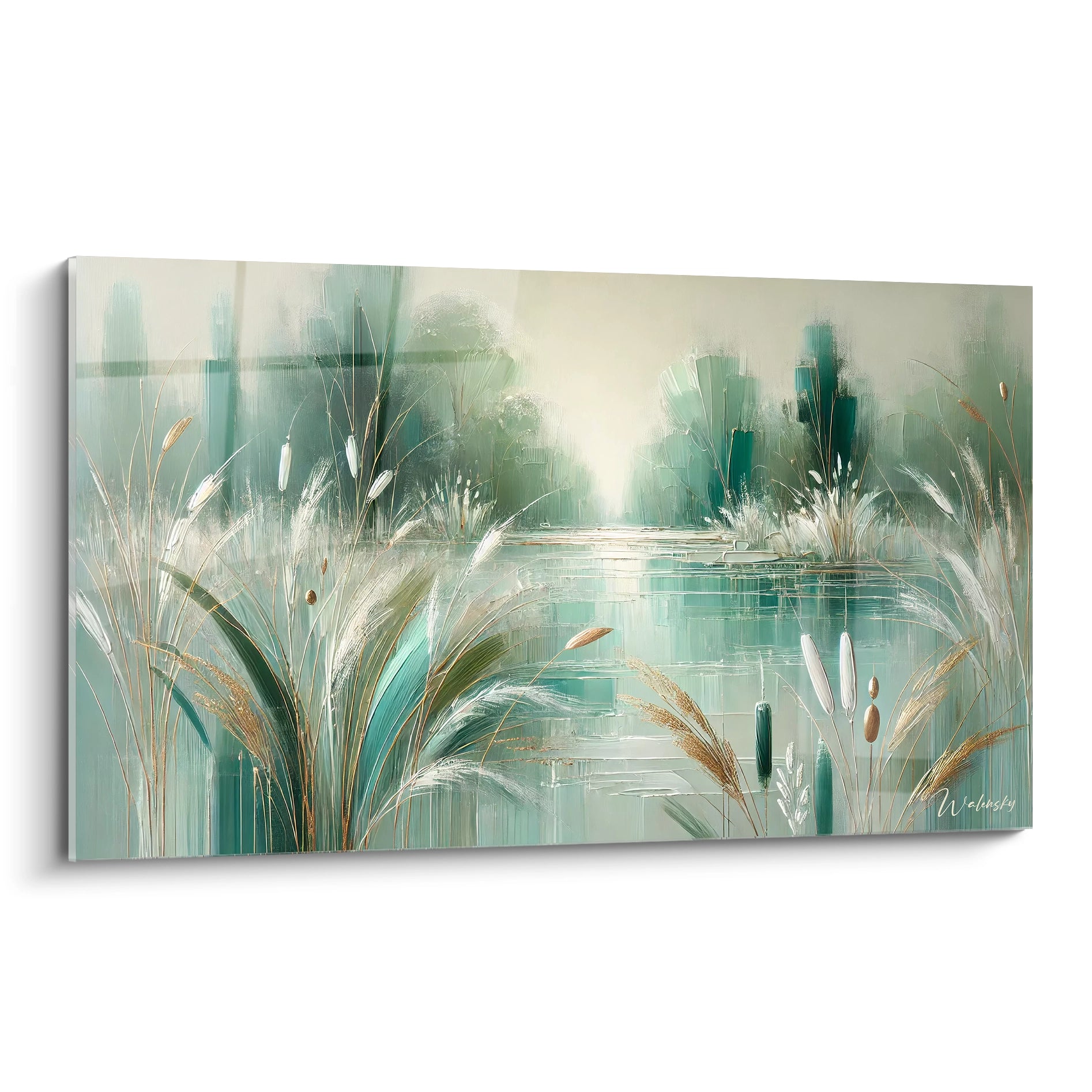 Ce tableau decoration paysagere, vu de biais, capture l'essence d'une nature brumeuse, évoquant un refuge pour l'ame et une serenite apaisante. Un vrai bijou artistique.