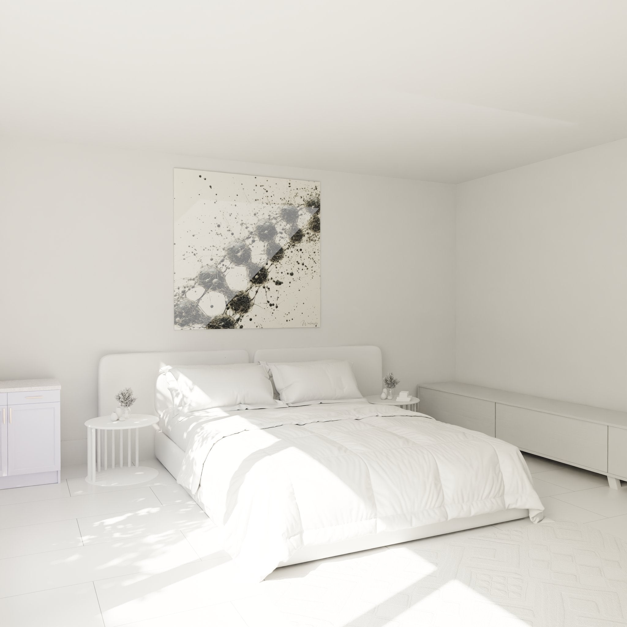 Ambiance chambre avec tableau ADN moderne structure moléculaire art scientifique mural décoratif