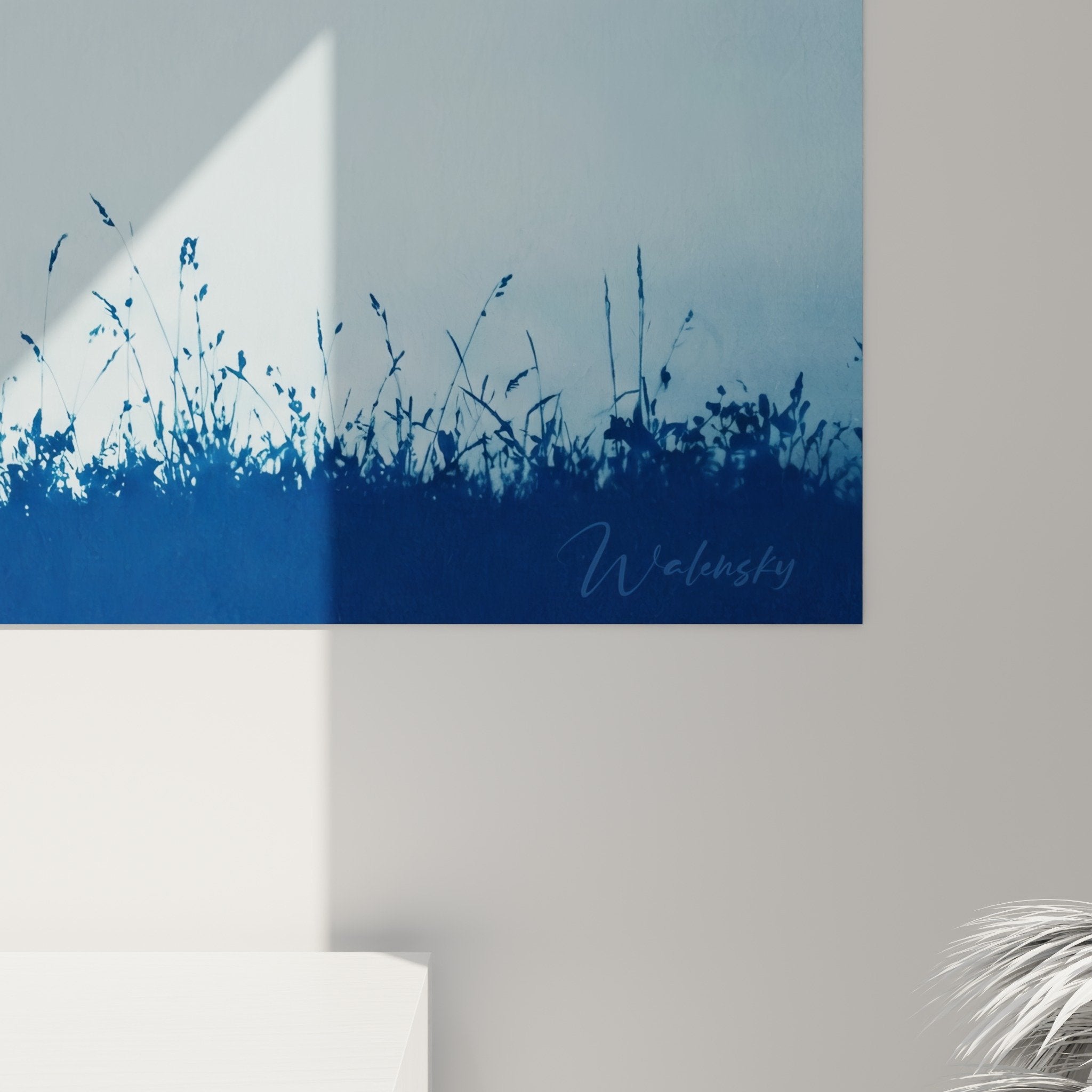 mise en situation tableau avion bleu parachutage decoration interieur mur salon art aviation