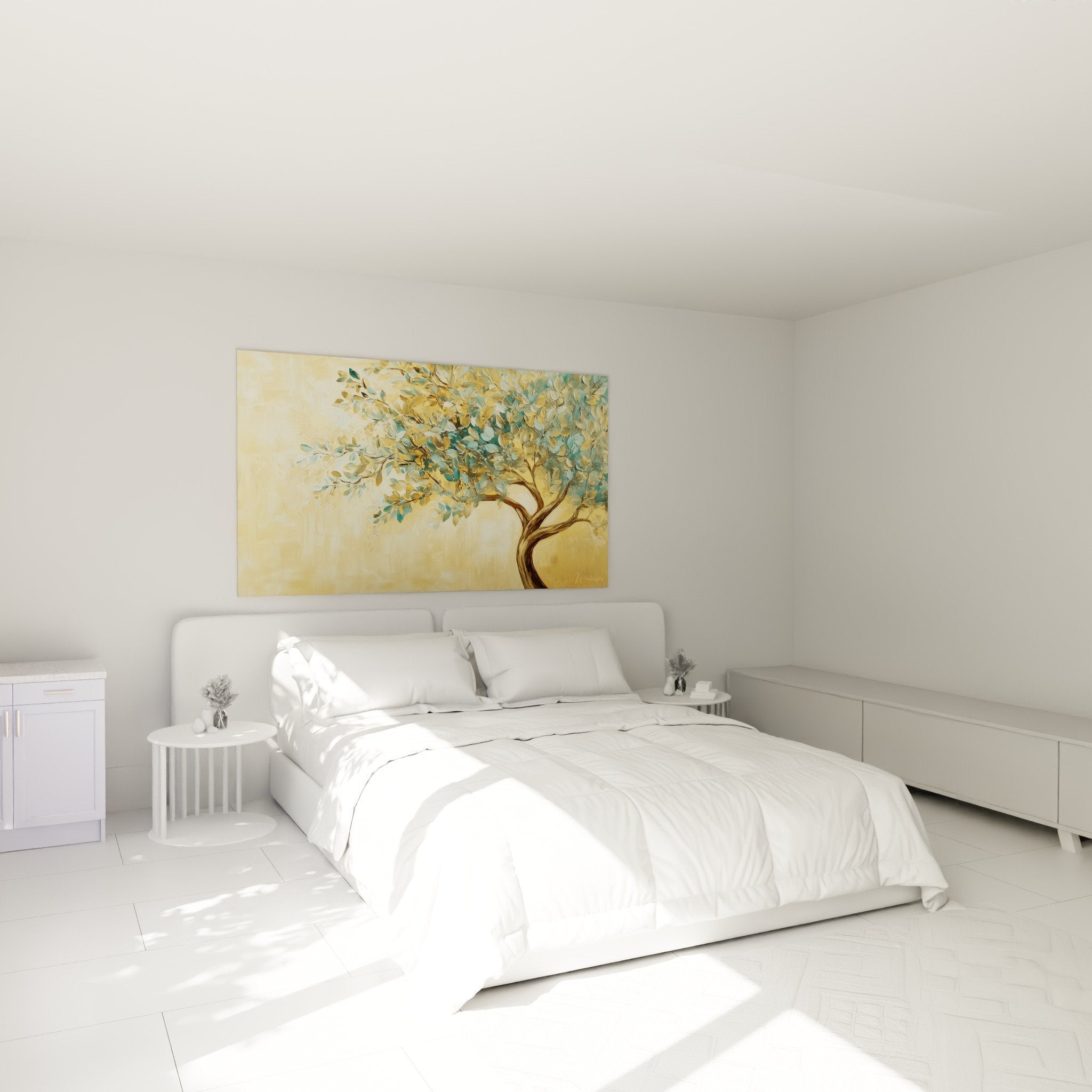 tableau arbre de vie dore turquoise decore mur chambre ambiance zen et apaisante