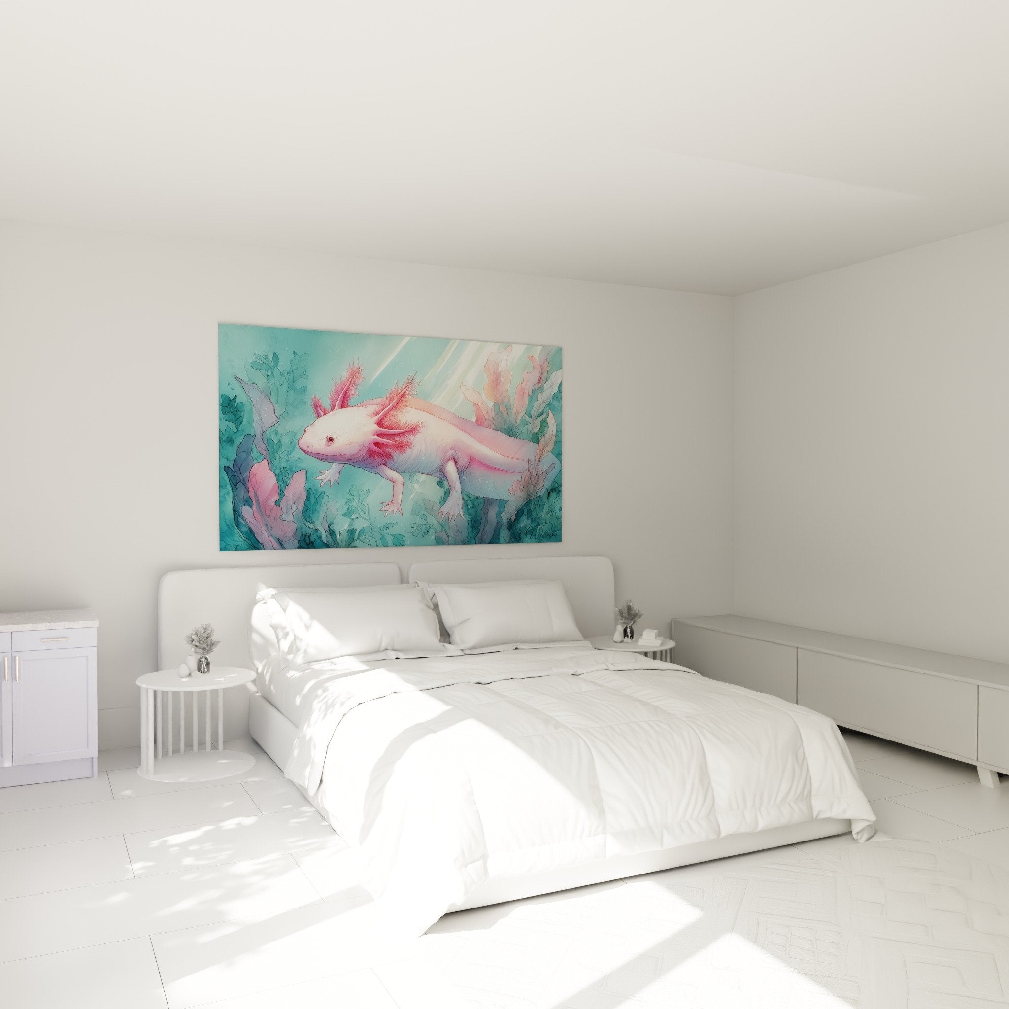 tableau axolotl rose chambre decoration murale aquatique ambiance zen